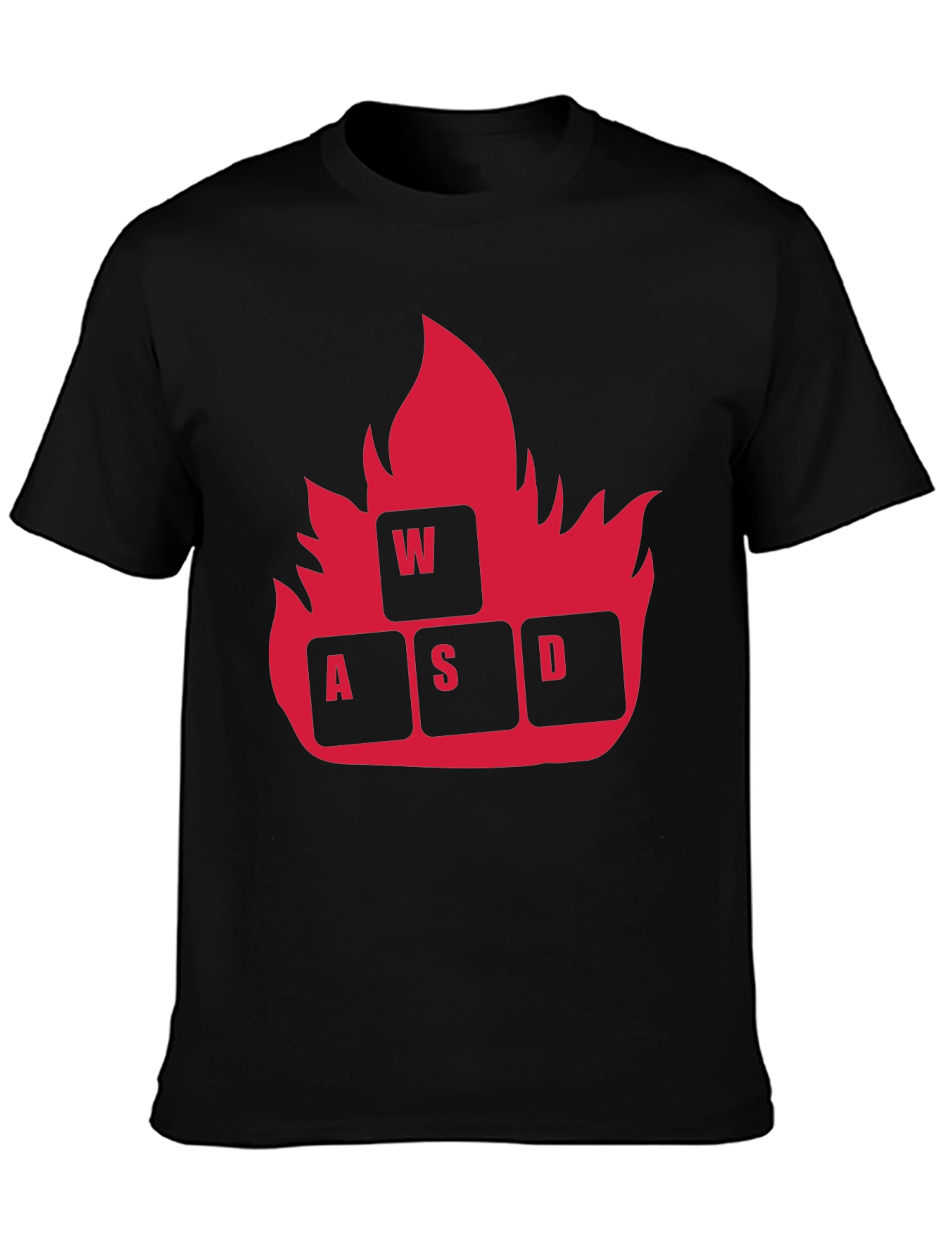 Black Gaming WASD Fire T-Shirt - Black Cotton Tee view 3