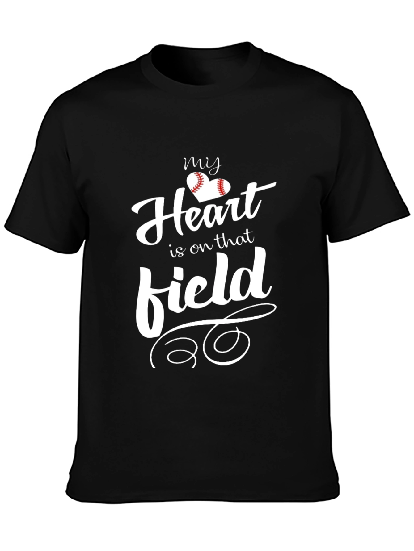 Black Baseball Heart T-Shirt for Sports Fans view 3