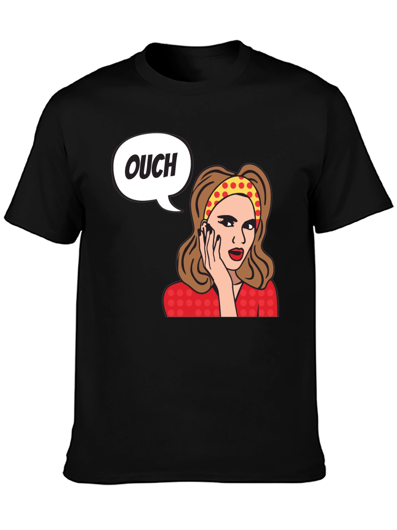 Black Ouch! Retro Cartoon Graphic T-Shirt view 3