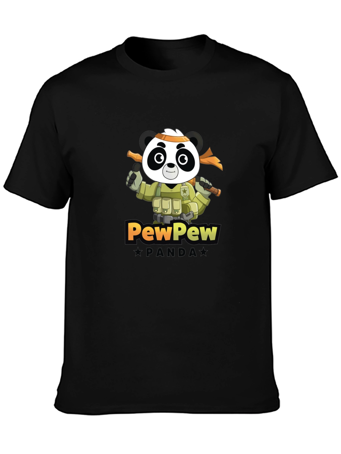 Black PewPew Panda Graphic Tee - Black Crew Neck T-Shirt view 3