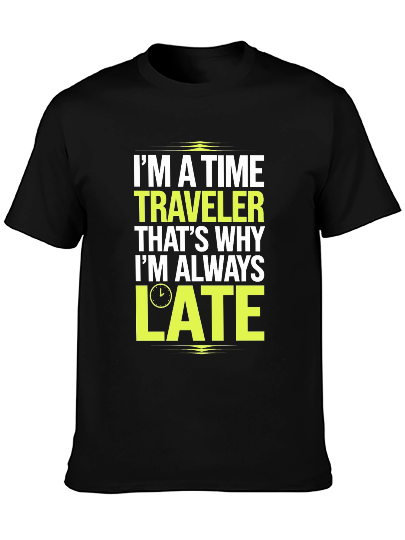 Black Time Traveler Late Men's T-Shirt Funny Tee view 3