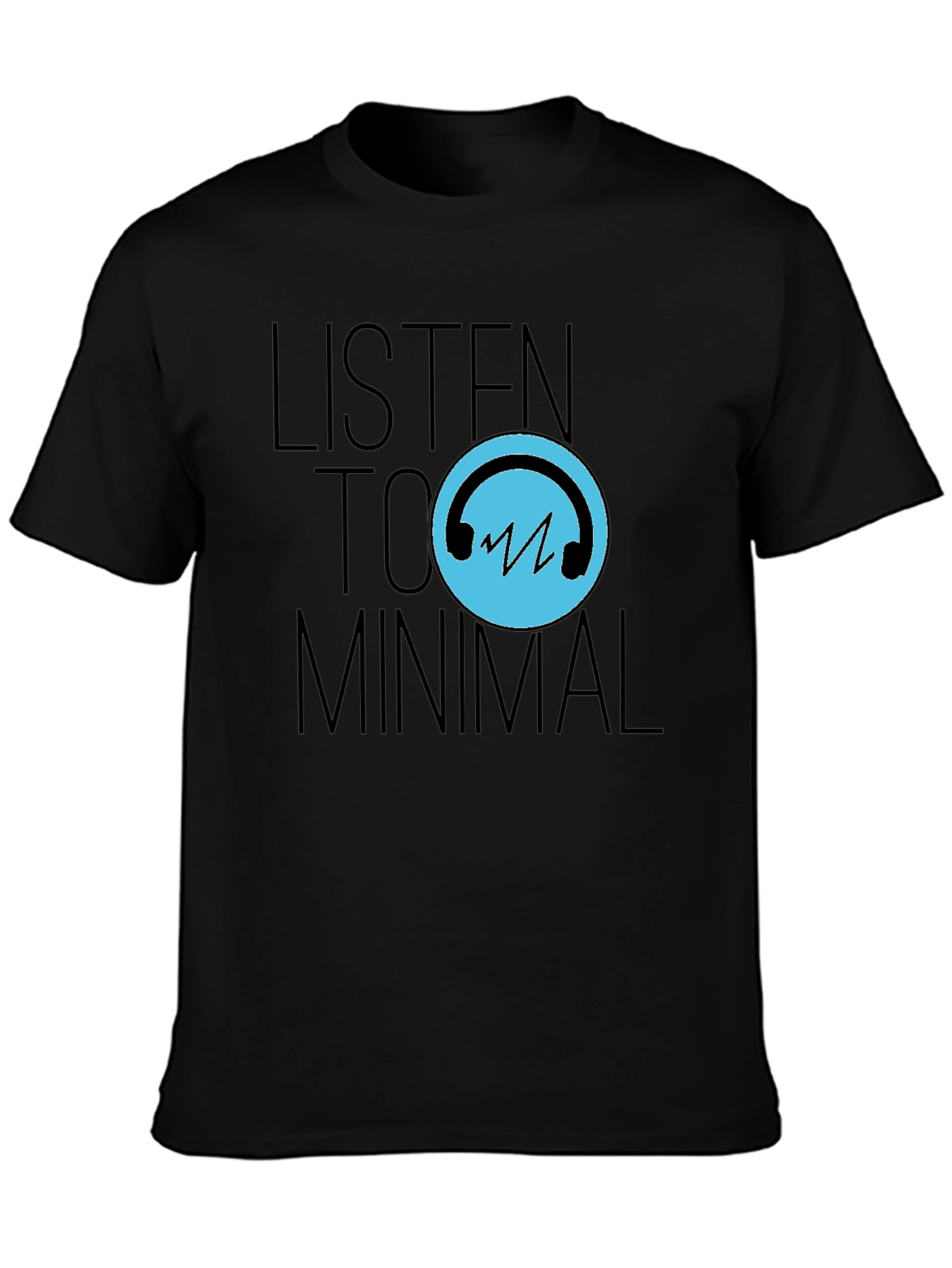 Black Listen to Minimal Black T-Shirt view 3