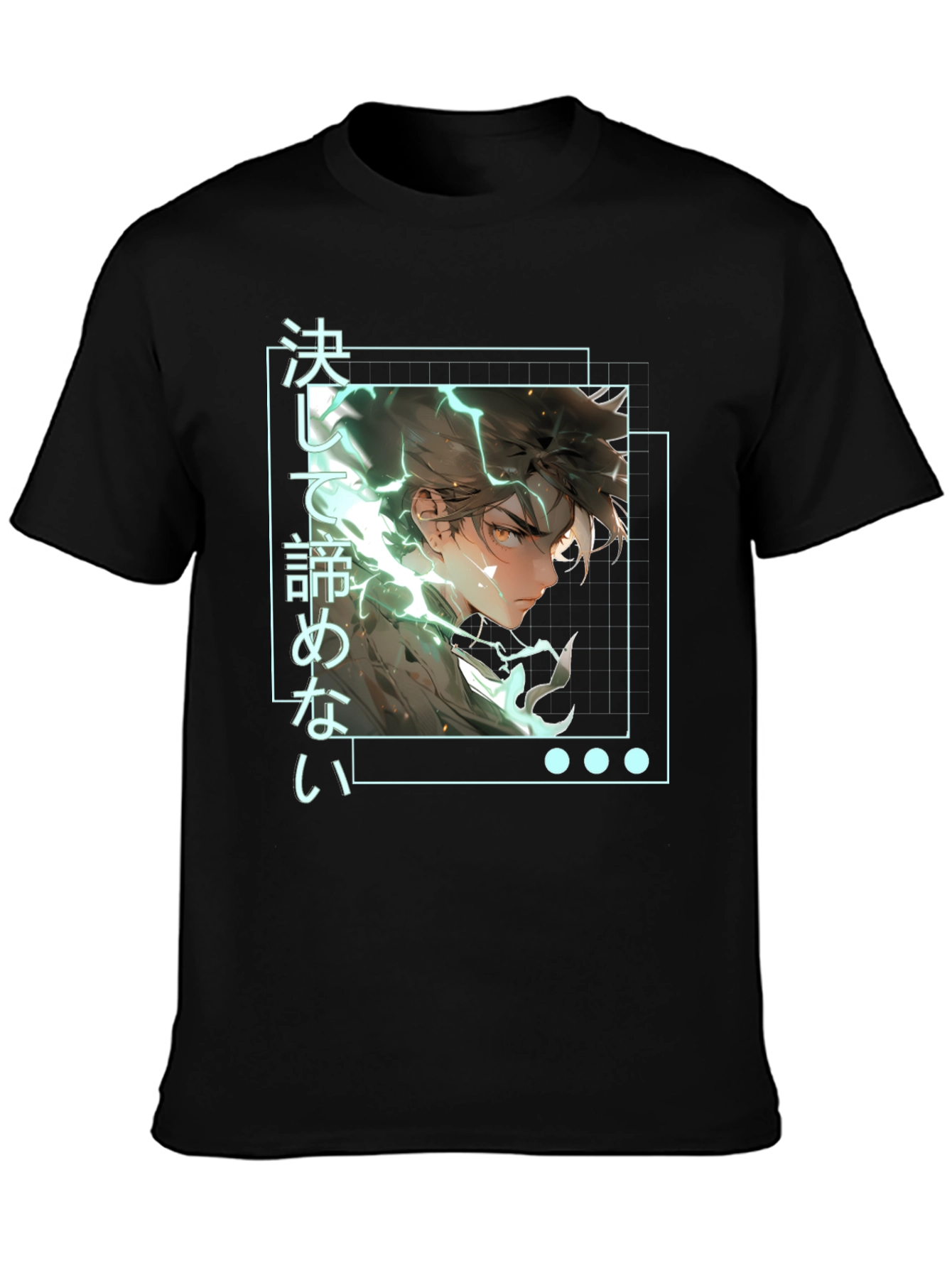 Black Anime Graphic Tee: Never Give Up Shirt view 3