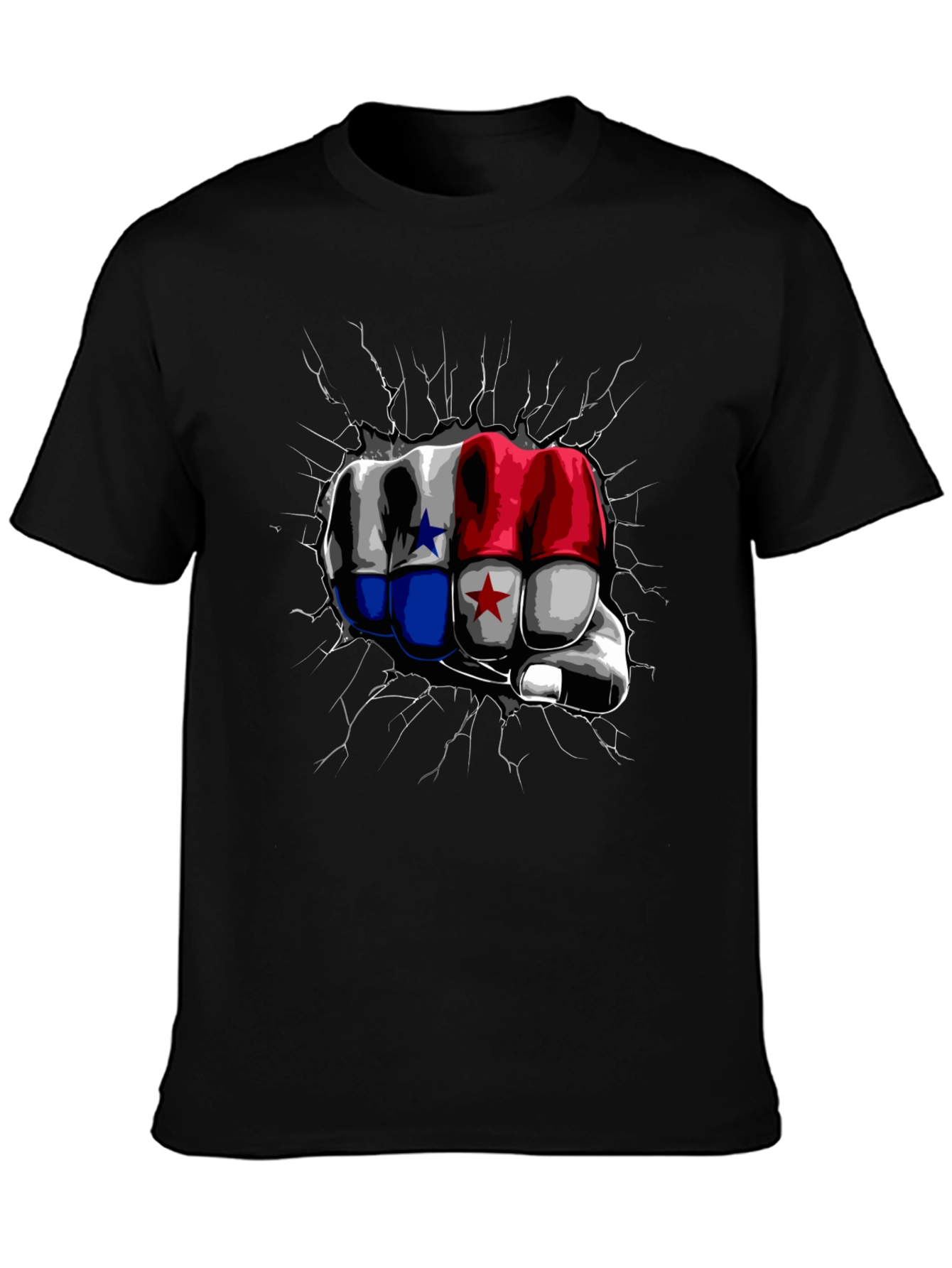 Black Panama Flag Fist Breaking Wall Men's Black T-Shirt view 3