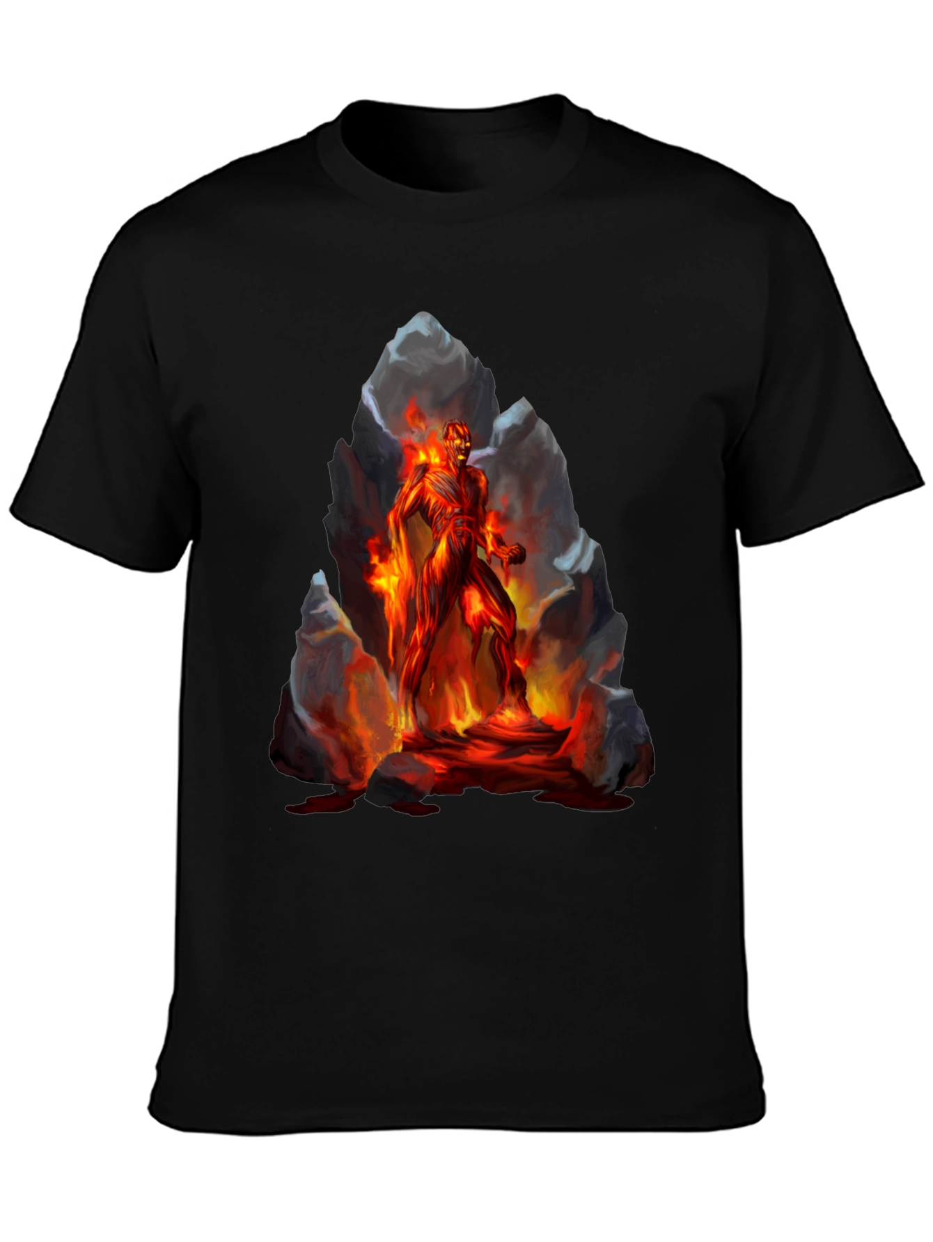 Black Inferno Man Graphic Tee - Fiery Lava Design view 3