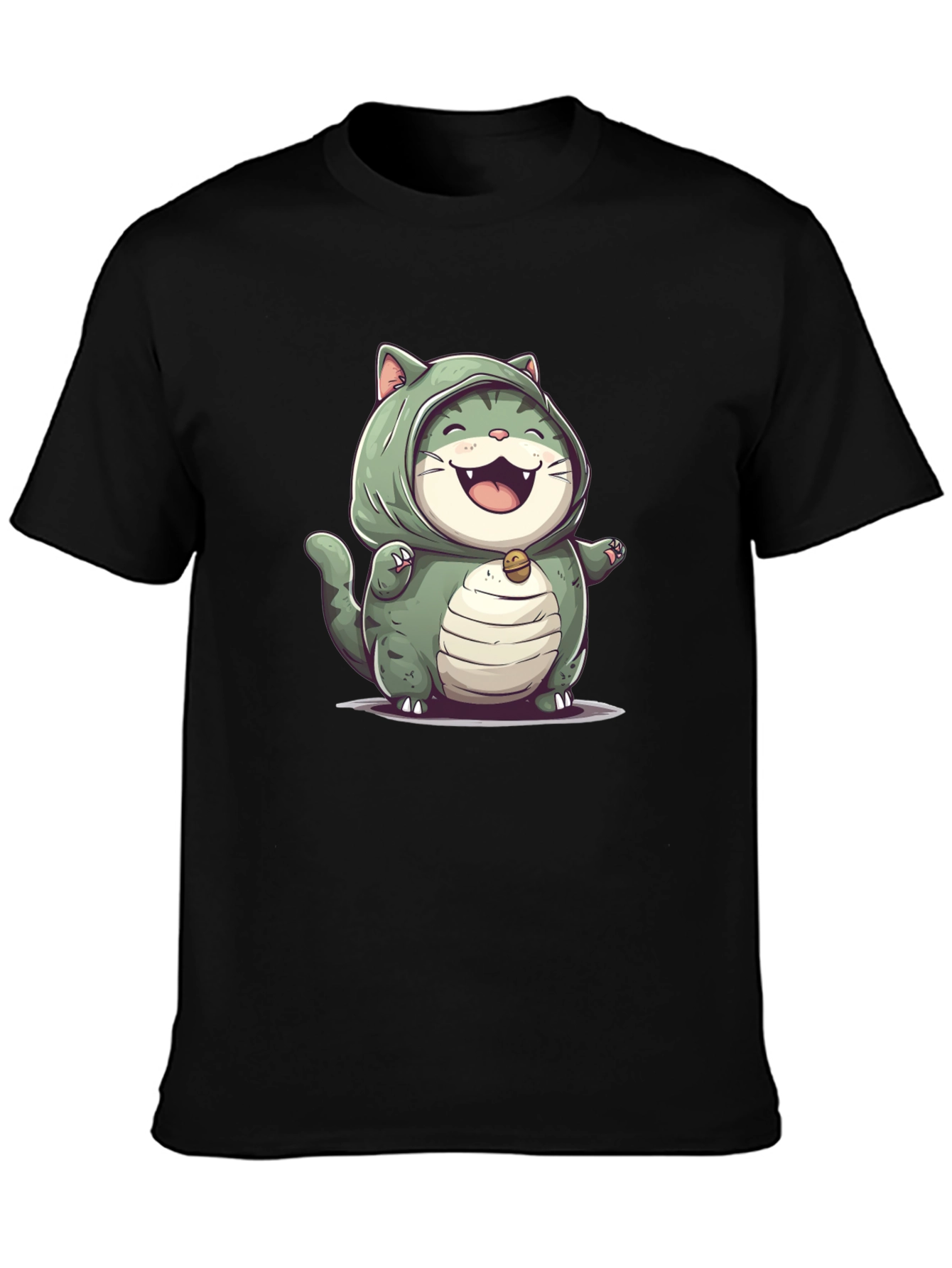 Black Cat In Bulbasaur Costume Black T-Shirt view 3