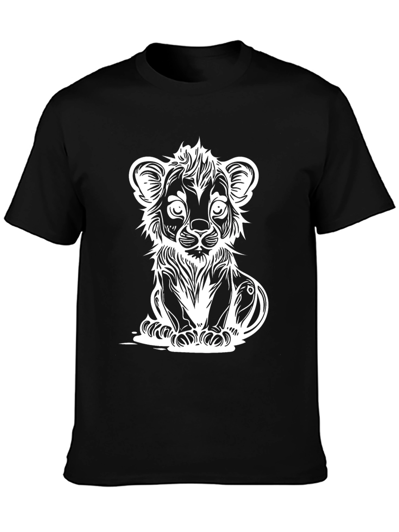 Black Lion Cub Graphic Tee - Black Cotton T-Shirt view 3