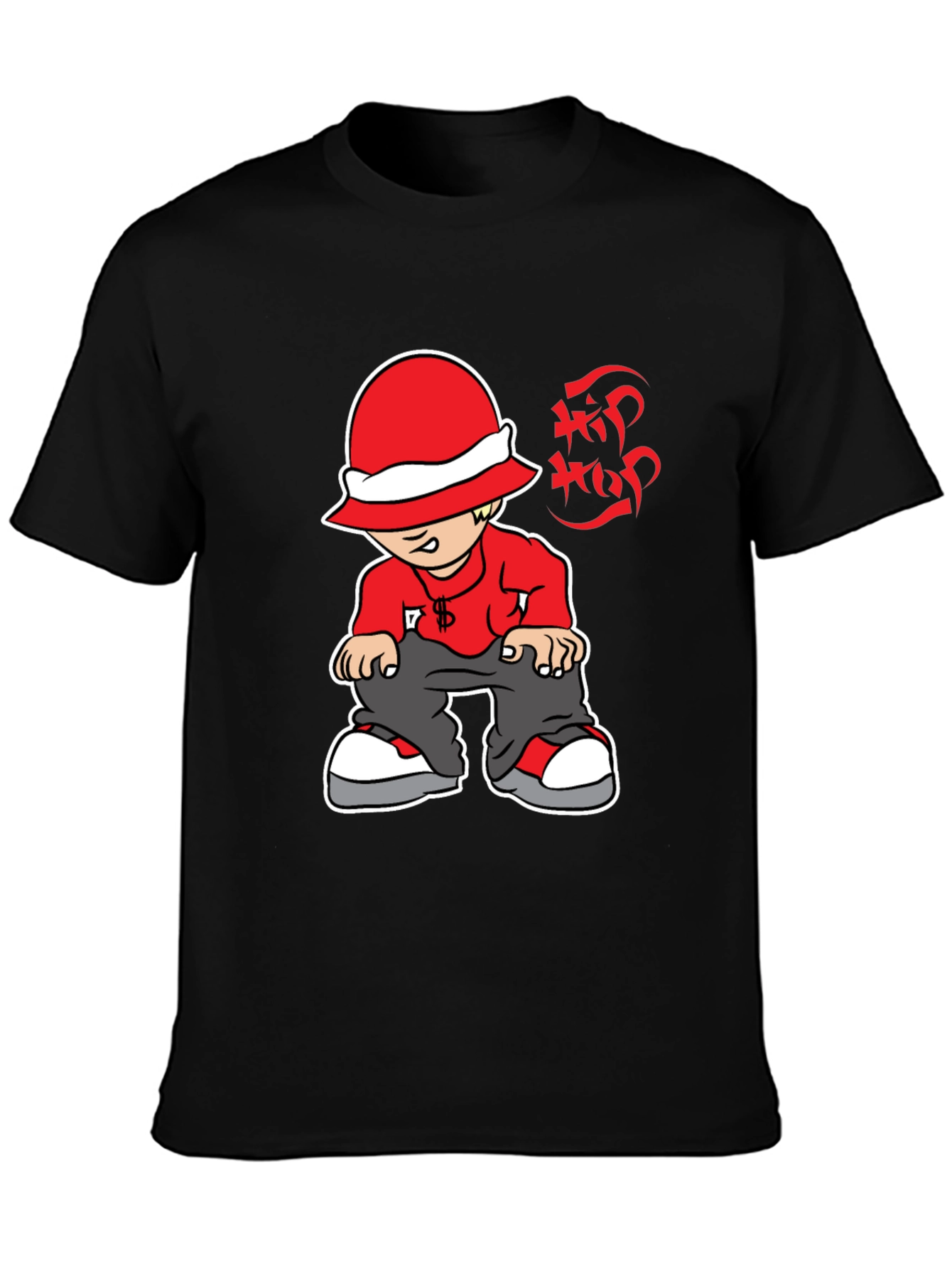 Black Hip Hop Cartoon Graphic Black T-Shirt view 3