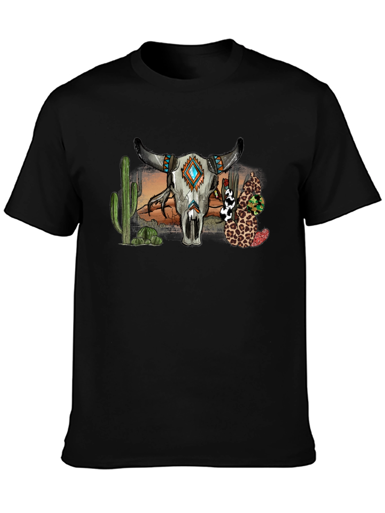 Black Western Bull Skull Graphic T-Shirt view 3