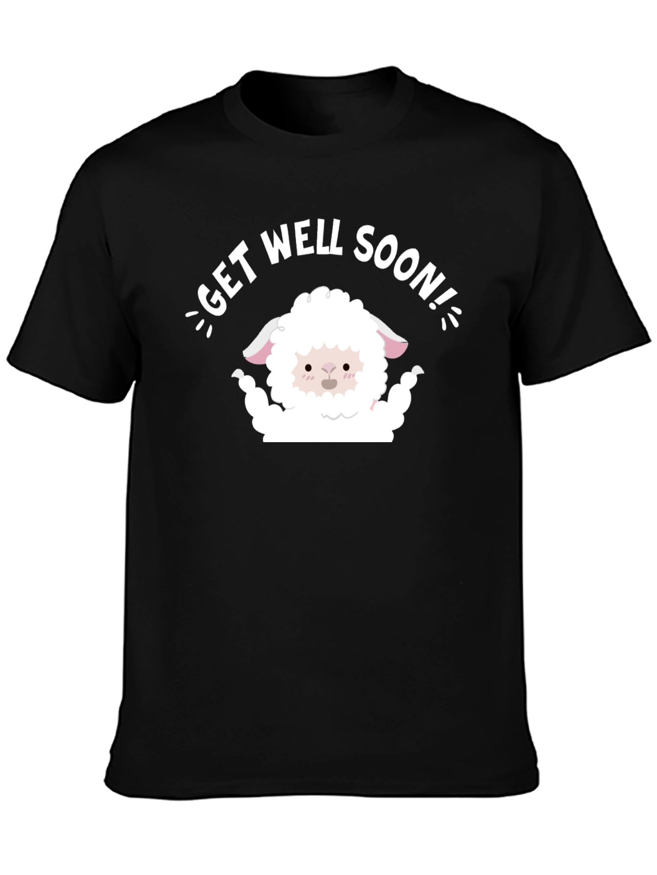 Black Get Well Soon Sheep T-Shirt - Cute Comfort view 3