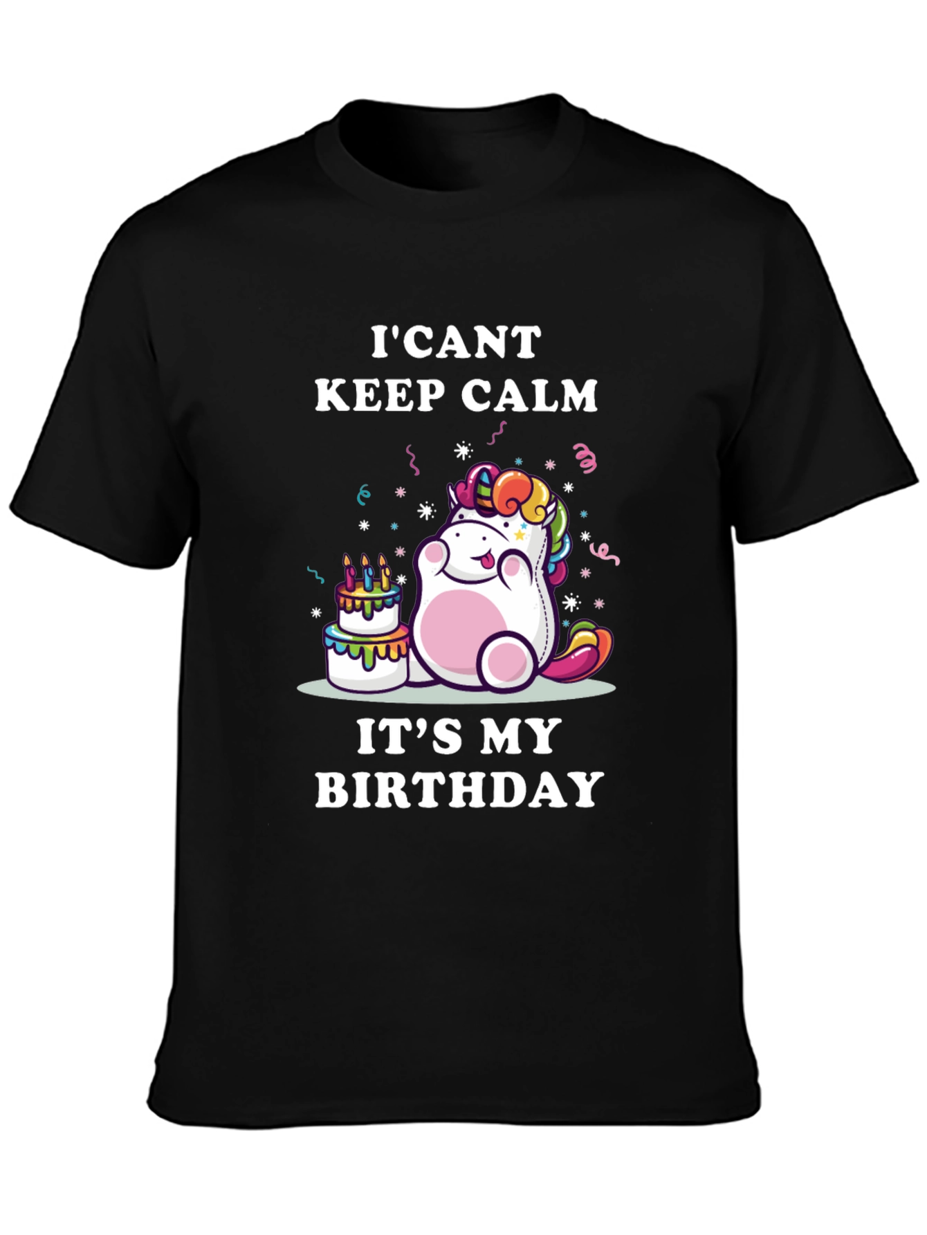 Black I Can't Keep Calm It's My Birthday Unicorn T-Shirt view 3