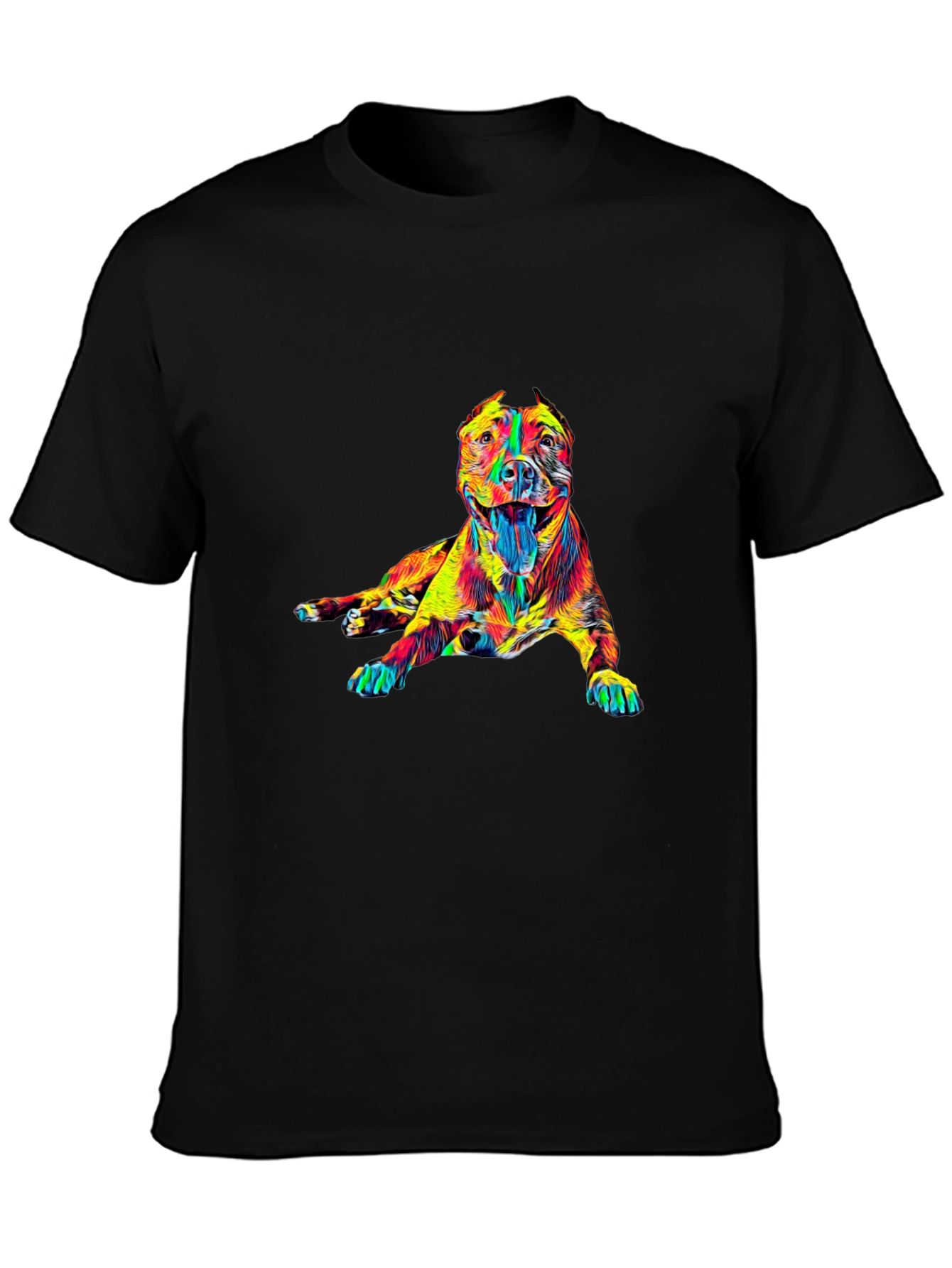 Black Vibrant Dog Graphic Tee - Stylish Crew Neck T-Shirt view 3