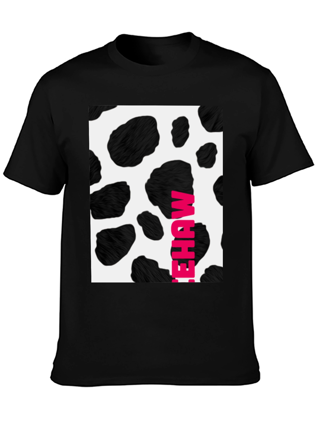 Black Cow Print T-Shirt with Pink Lettering view 3