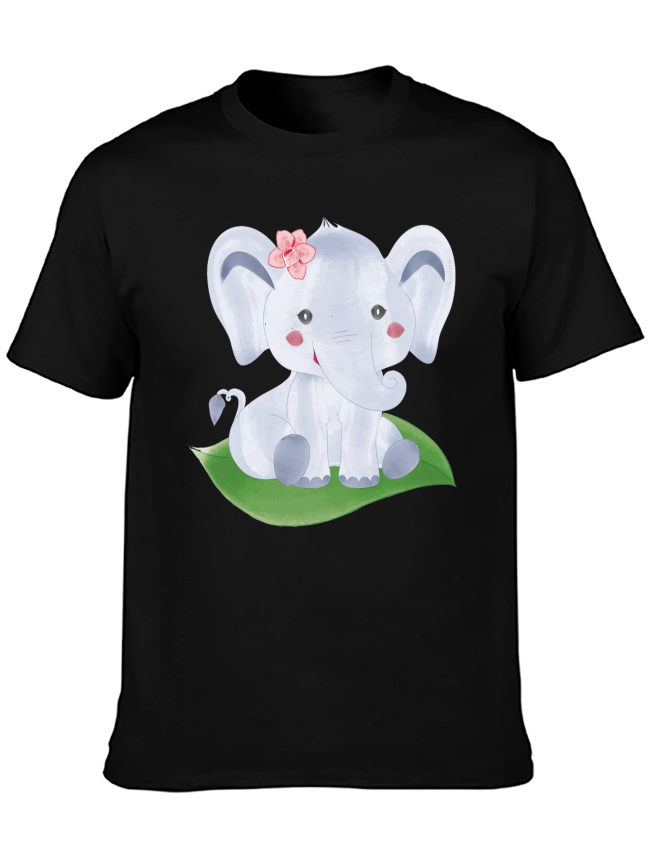 Black Cute Elephant Graphic Tee - Unisex Black T-Shirt view 3