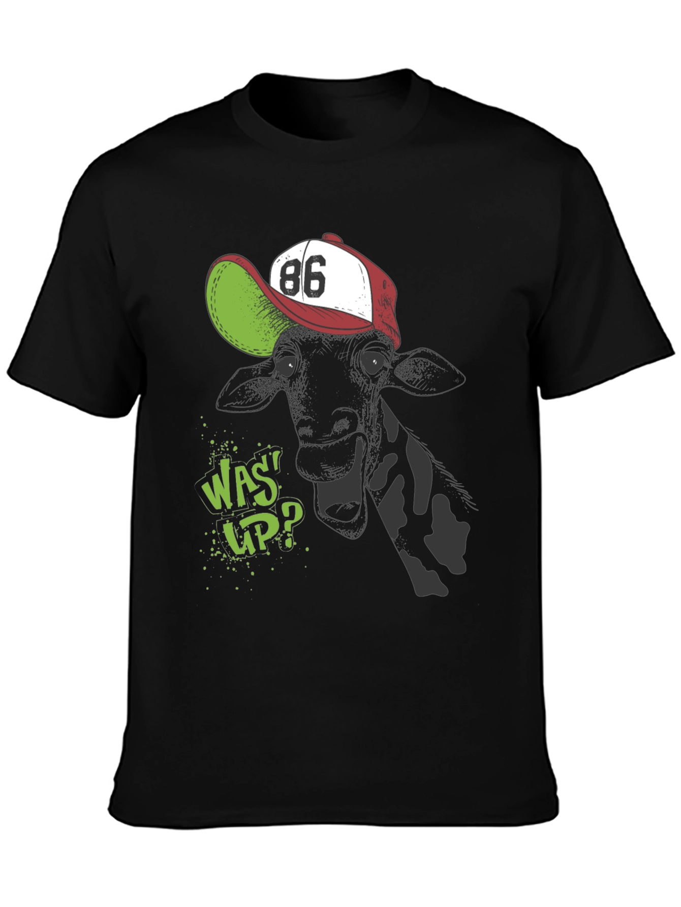 Black Cool Cow T-Shirt - 'Was Up?' Design view 3