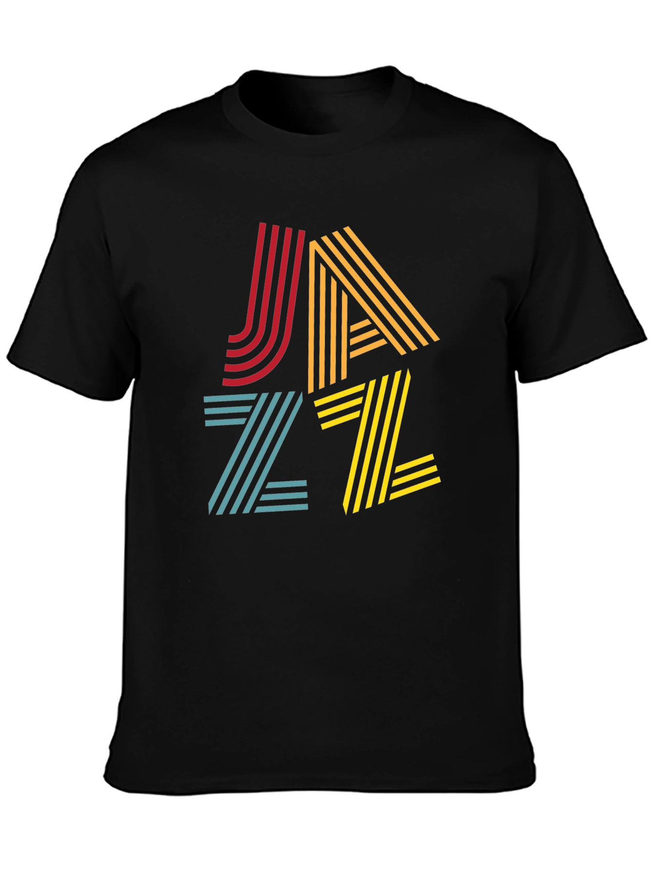 Black Retro Jazz T-Shirt: Colorful Striped Graphic Tee view 3