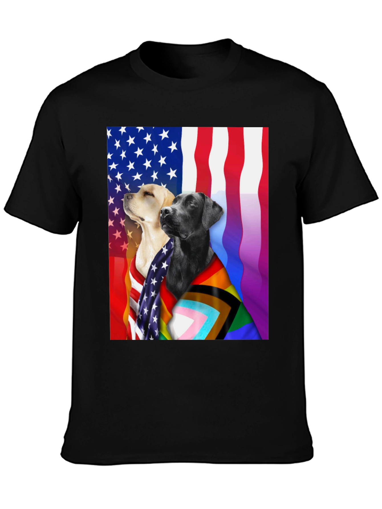 Black Patriotic Pride Dogs T-Shirt - American & LGBTQ+ Flags view 3