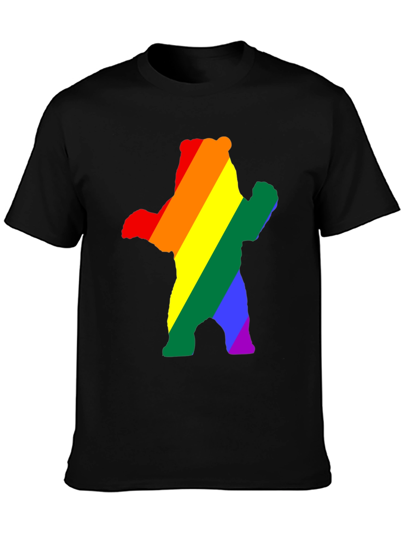 Black Rainbow Bear Pride T-Shirt - Black Crew Neck Cotton Tee view 3