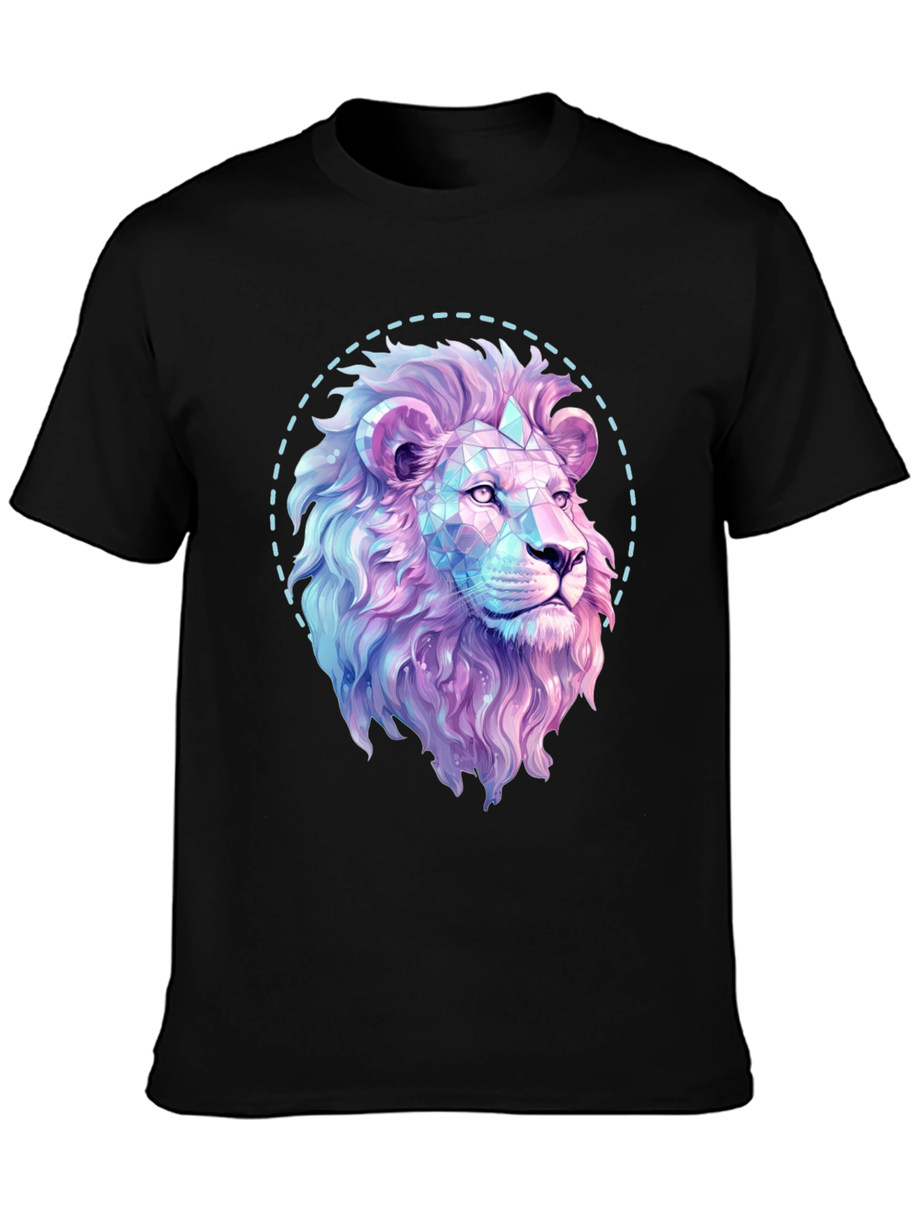 Black Geometric Lion Graphic Print Black T-Shirt view 3