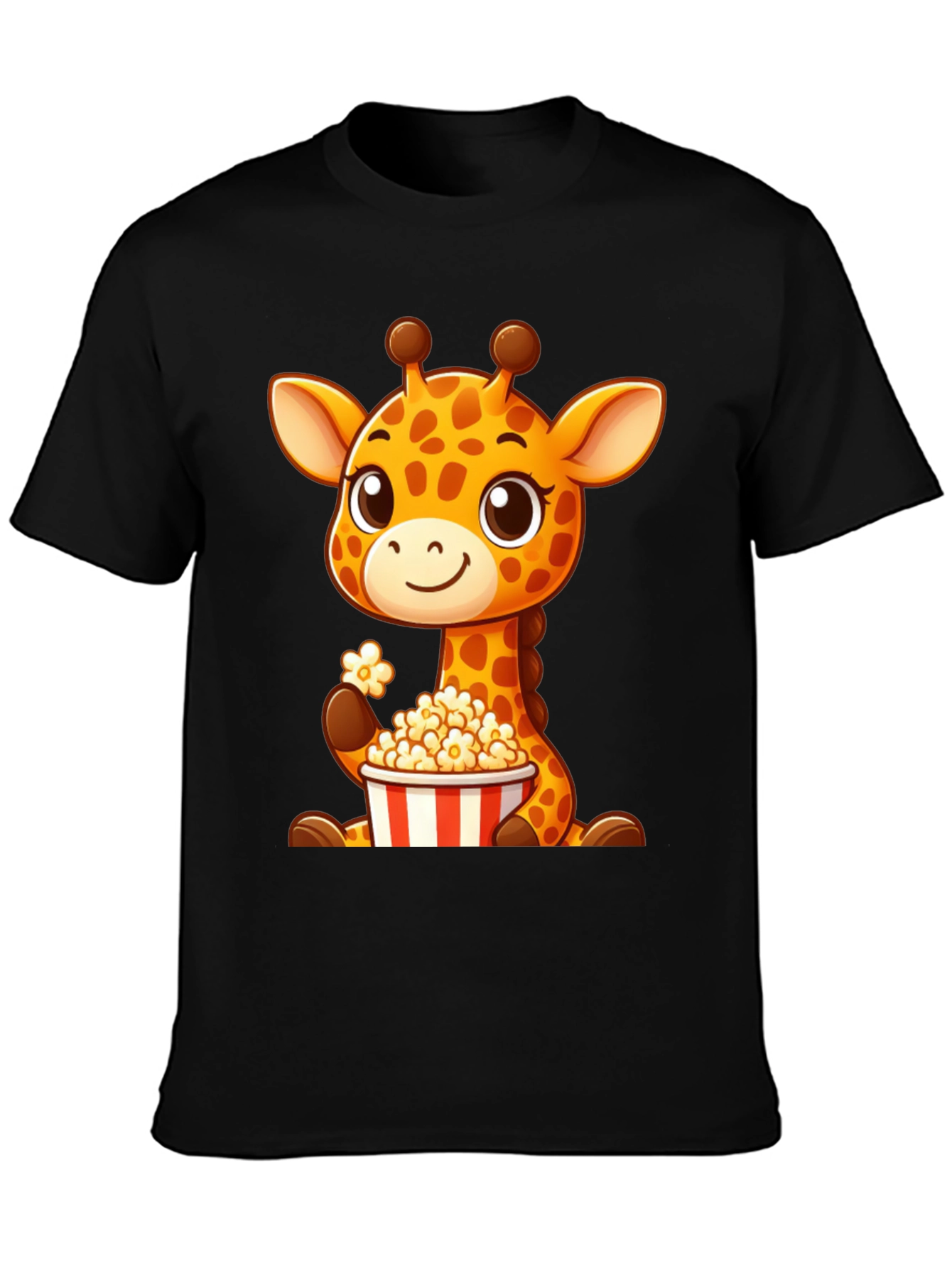 Black Giraffe Popcorn T-Shirt: Cute Cartoon Animal Tee view 3