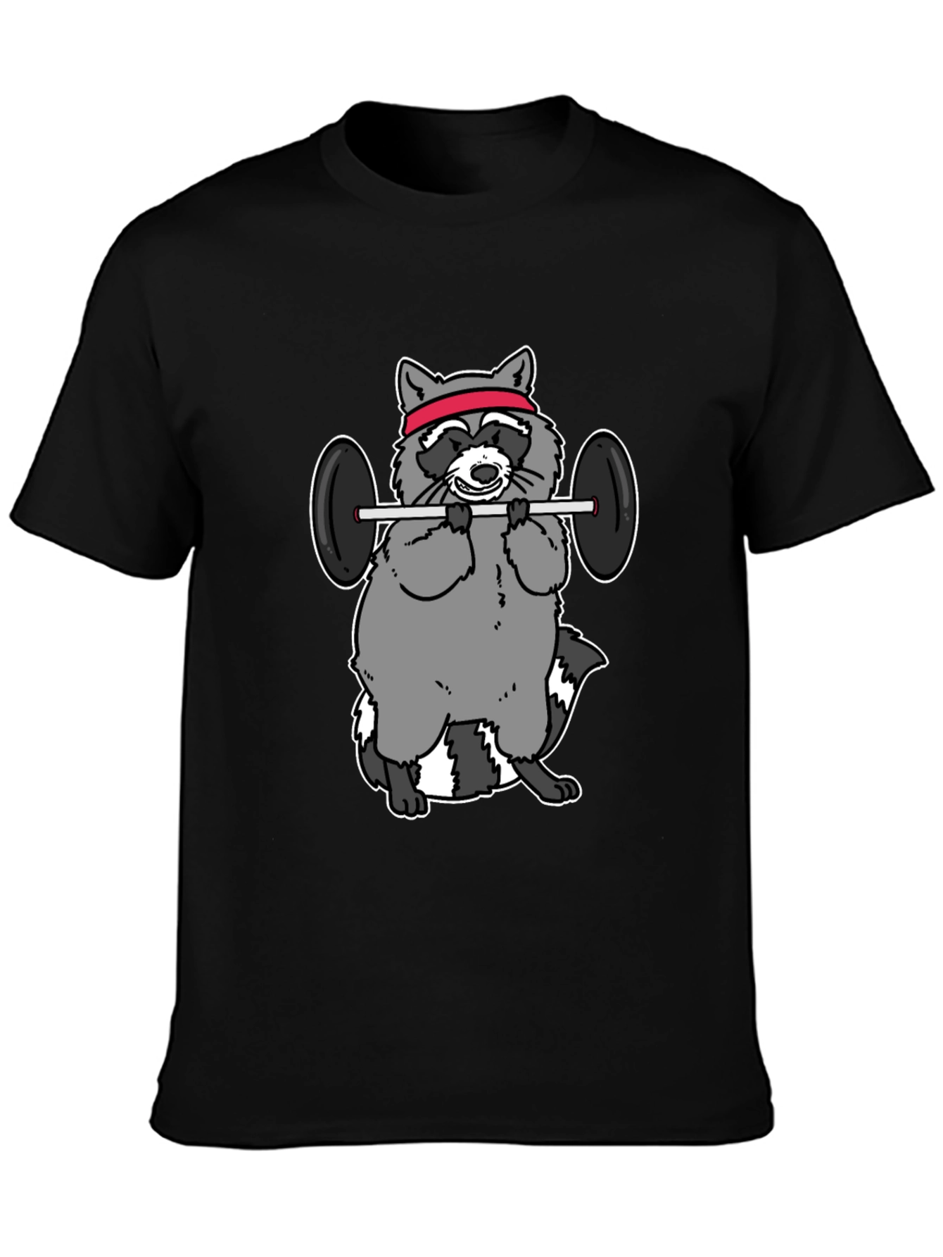 Black Raccoon Lifting Weights Funny Graphic T-Shirt view 3