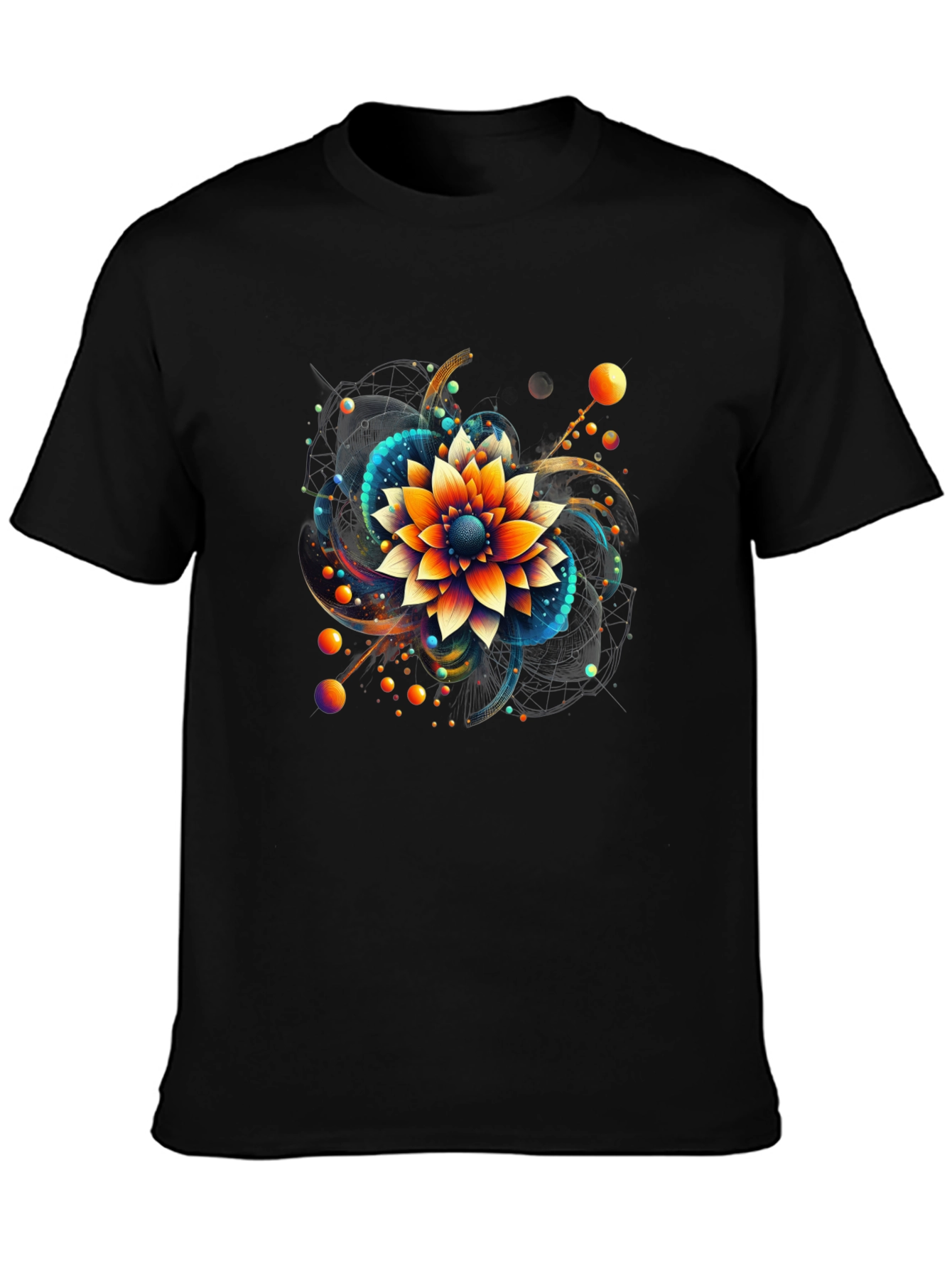 Black Abstract Floral Graphic Print Black T-Shirt view 3