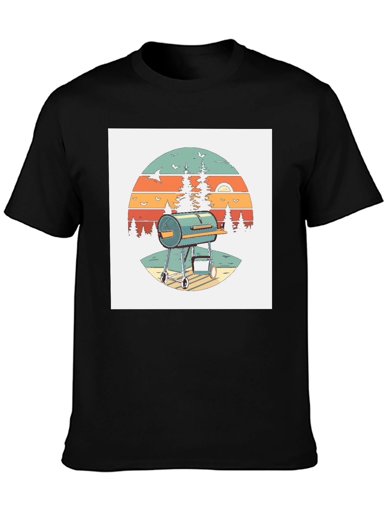 Black Retro BBQ Grill T-Shirt view 3