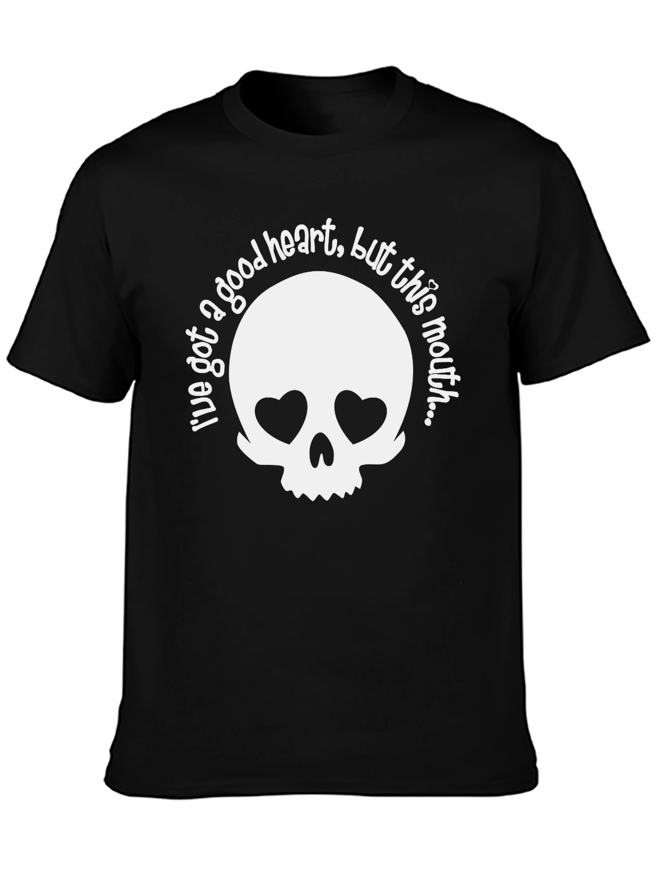 Black Heart Eyed Skull Graphic Tee - Good Heart, Bad Mouth! view 3
