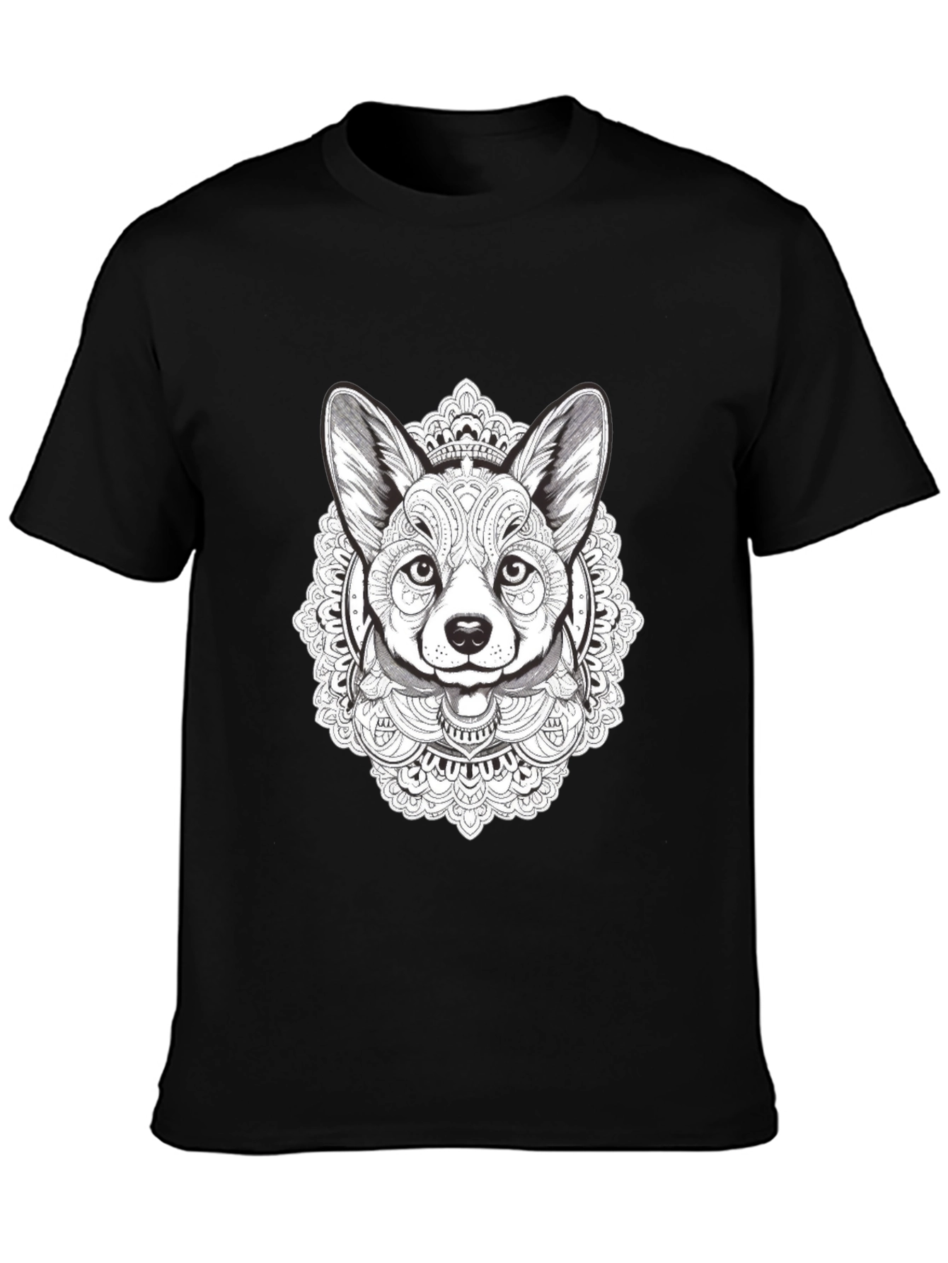 Black Corgi Mandala Graphic Tee - Stylish Dog Lover's T-Shirt view 3