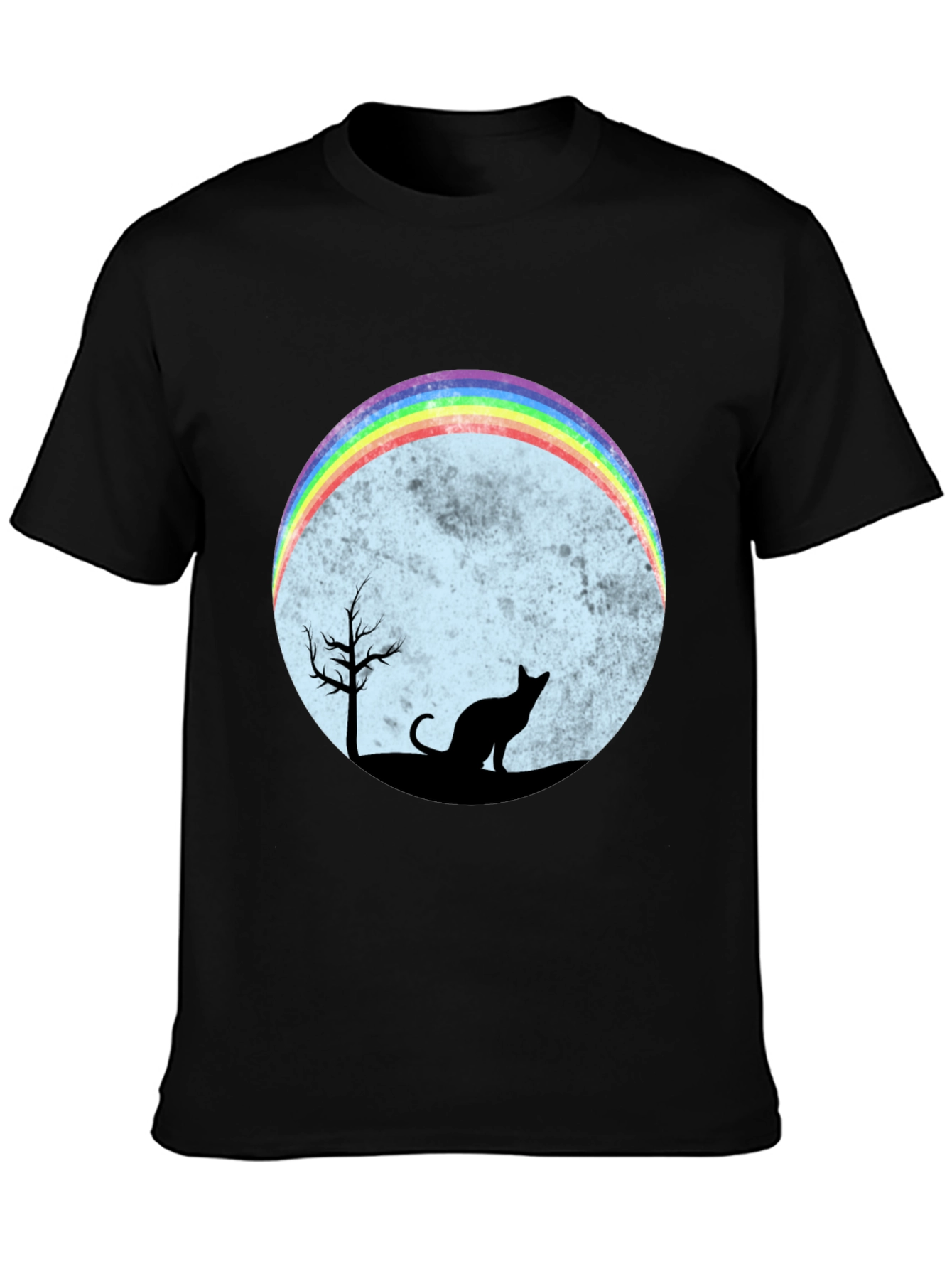 Black Rainbow Cat Silhouette Graphic T-Shirt view 3