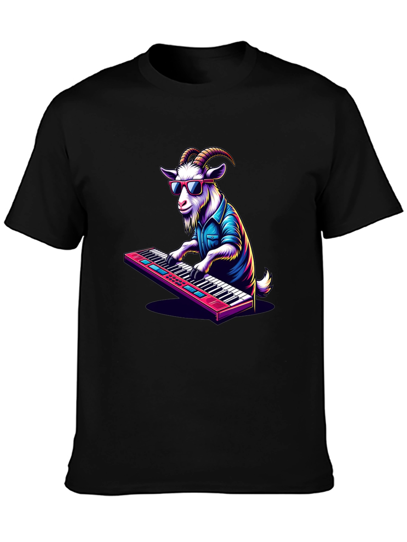 Black Goat Playing Keyboard T-Shirt - Cool Animal Tee view 3
