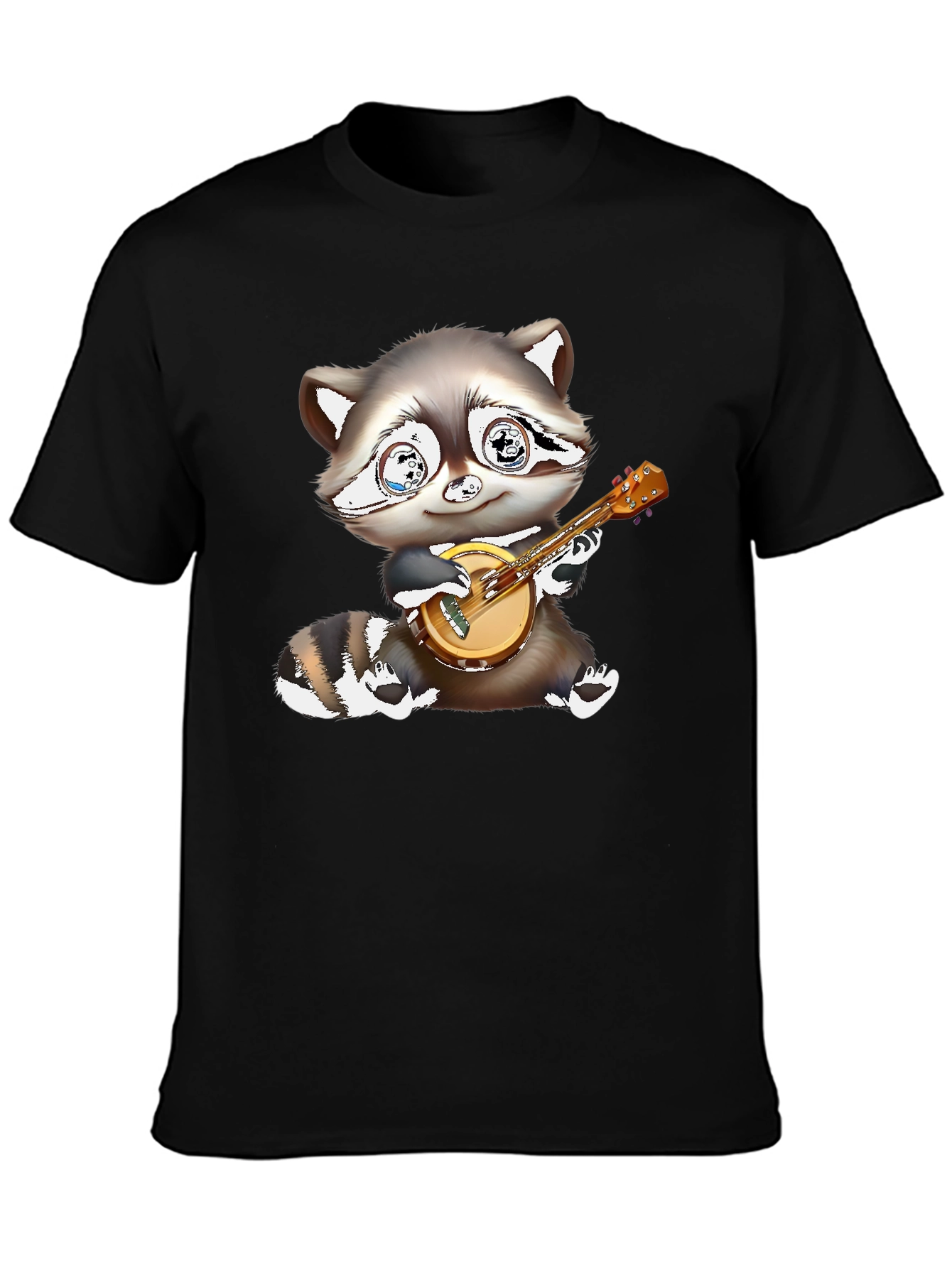 Black Raccoon Banjo Player Graphic Tee - Black Cotton Blend view 3