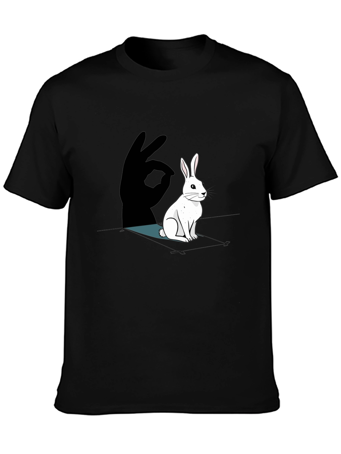 Black Rabbit Shadow Hand T-Shirt - Black Cotton Tee view 3
