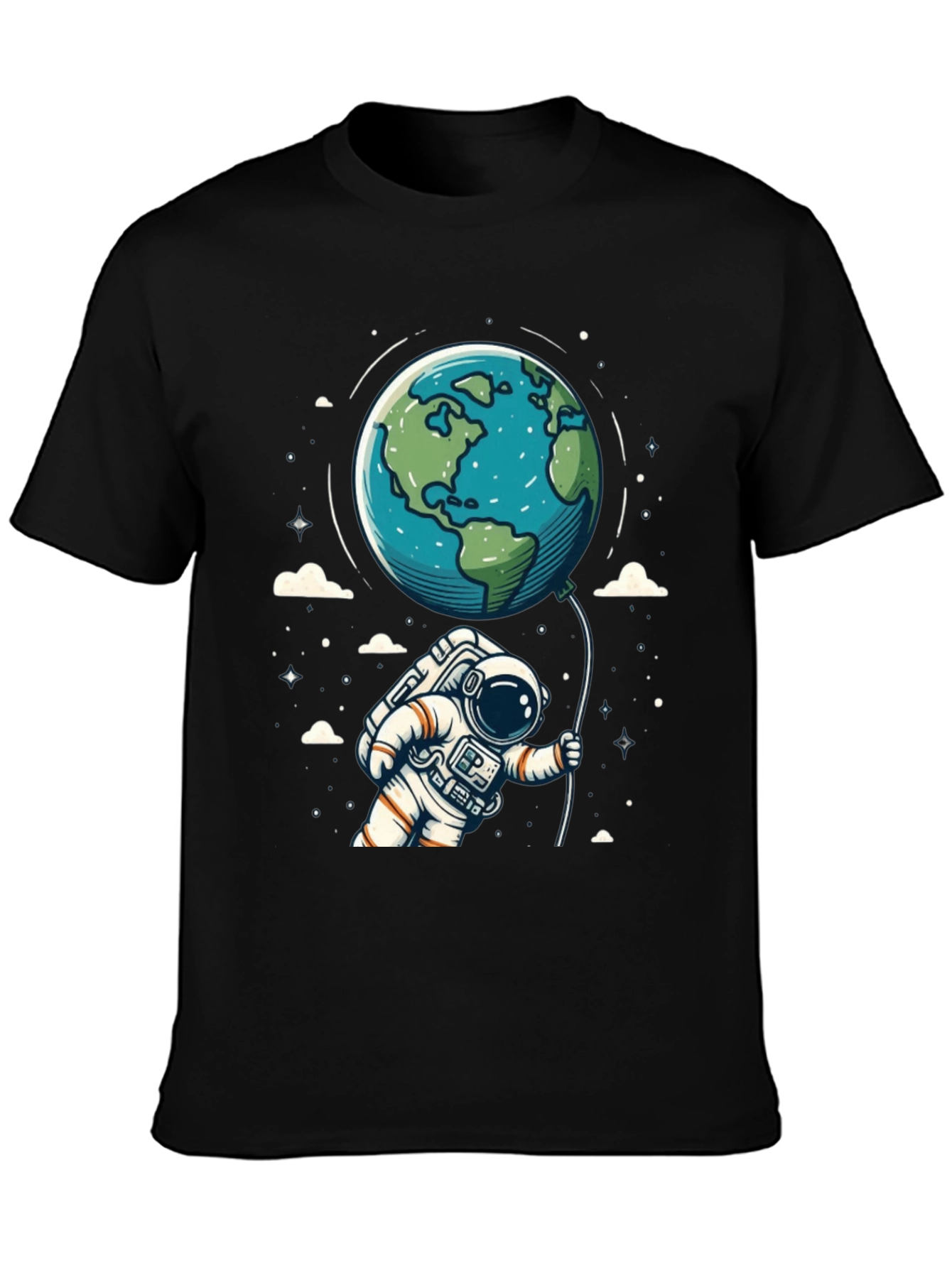 Black Astronaut Earth Balloon Black T-Shirt view 3