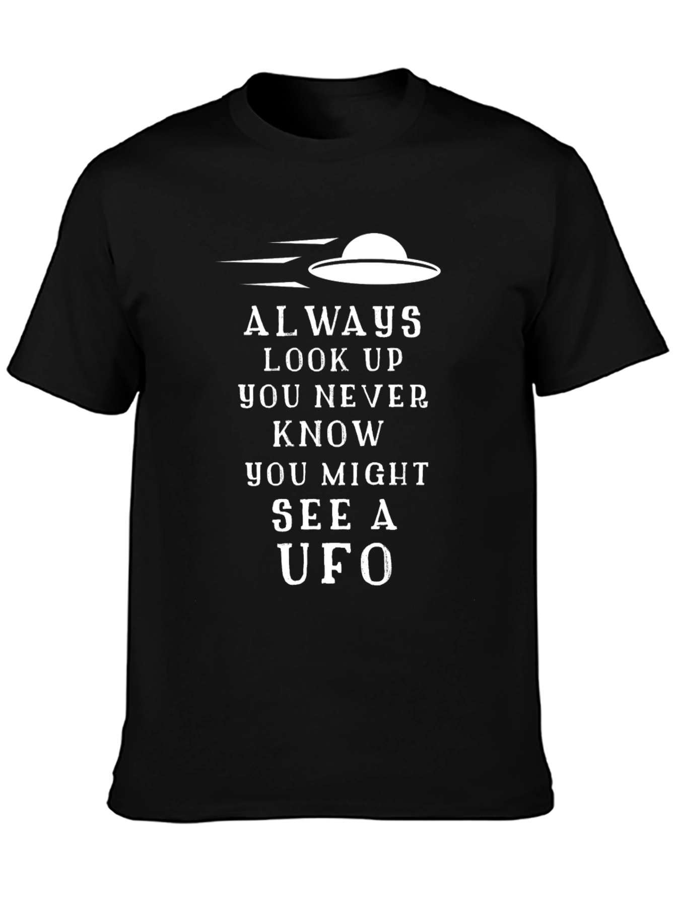 Black Always Look Up UFO Graphic Black T-Shirt view 3