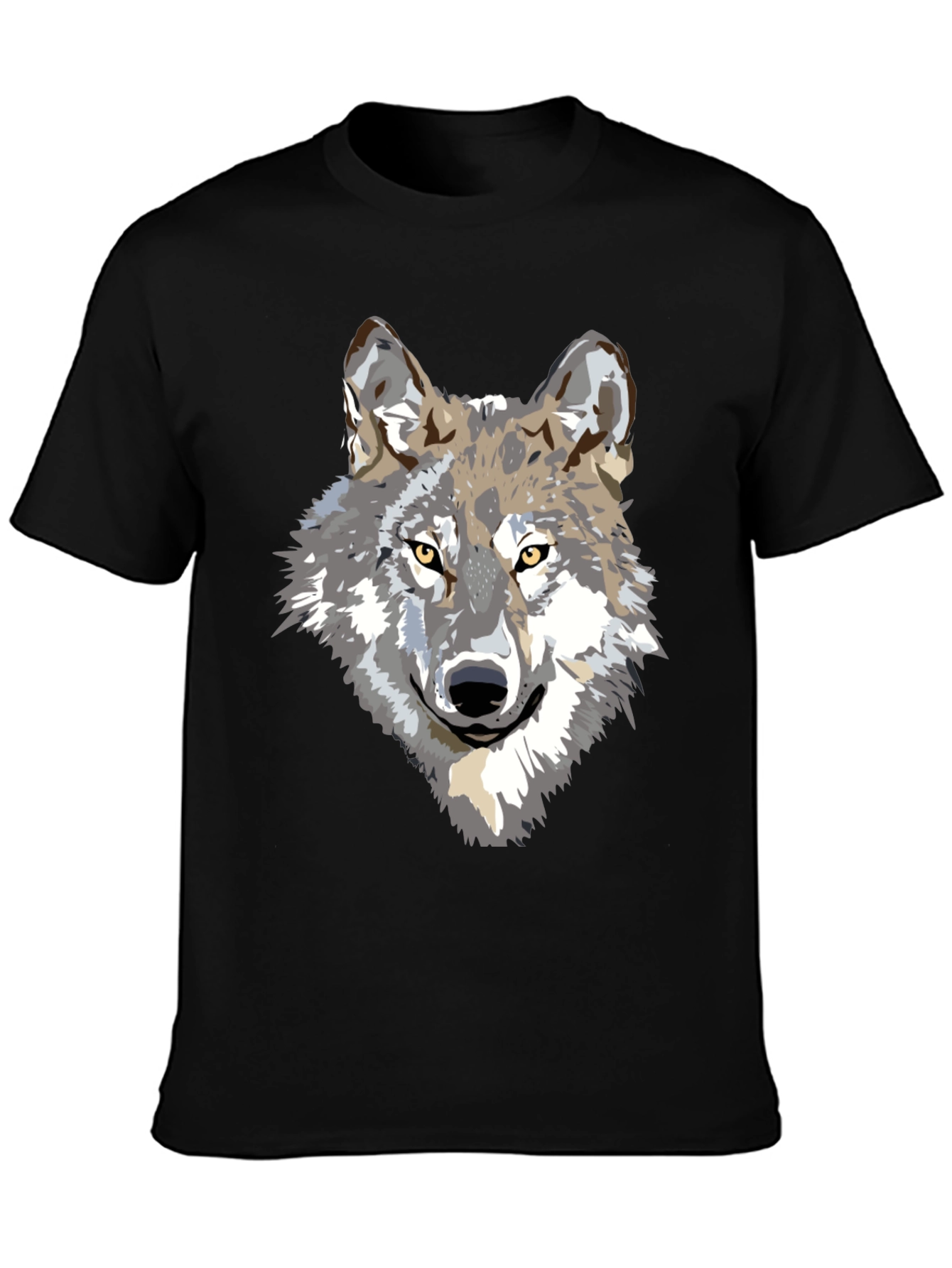 Black Men's Black T-Shirt with Wolf Graphic view 3