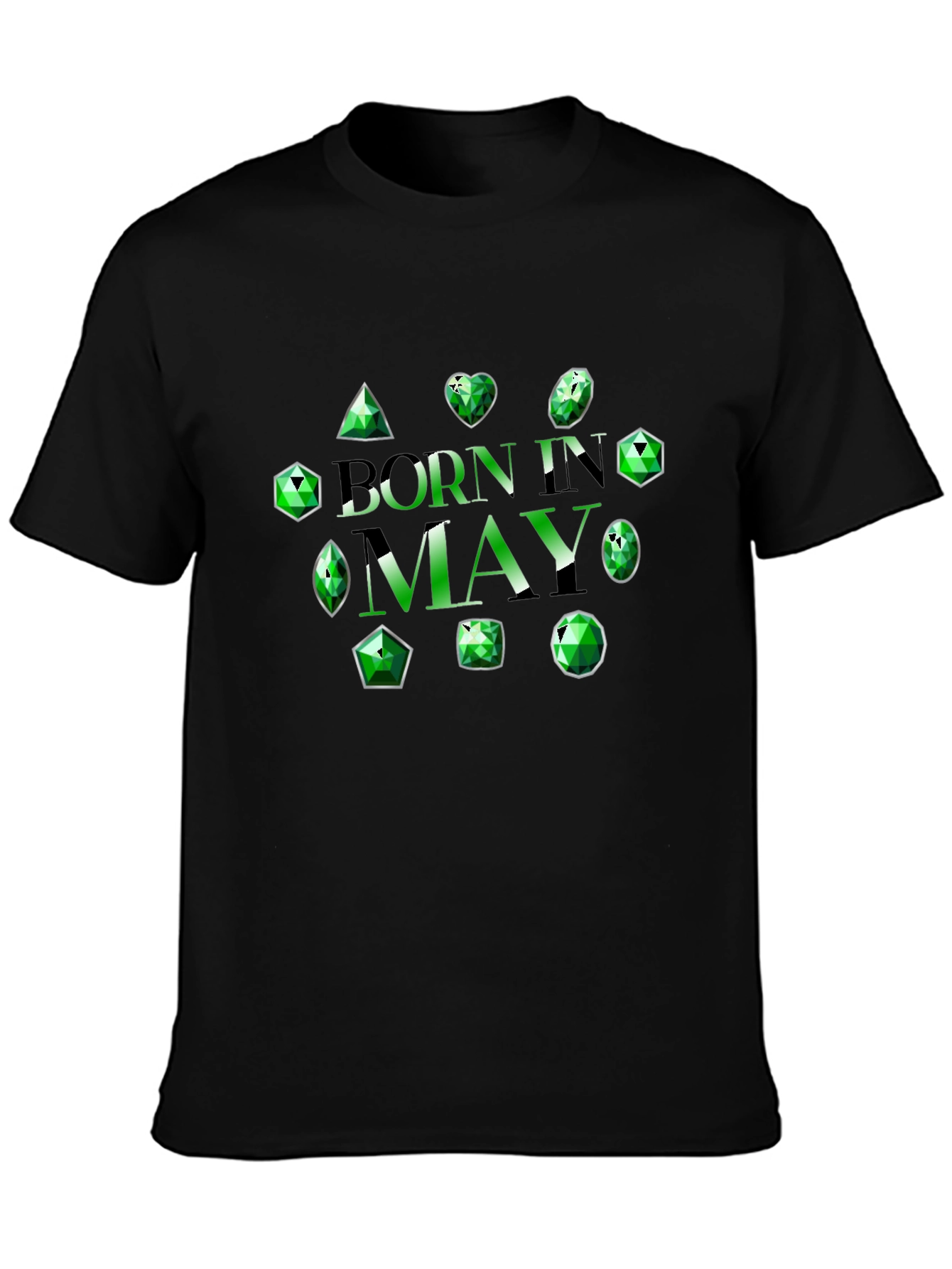 Black Born in May Emerald Gemstone T-Shirt view 3