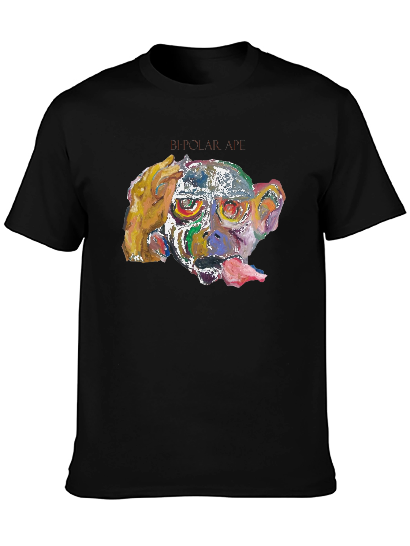 Black Abstract Monkey Graphic Tee - Black Cotton Blend view 3