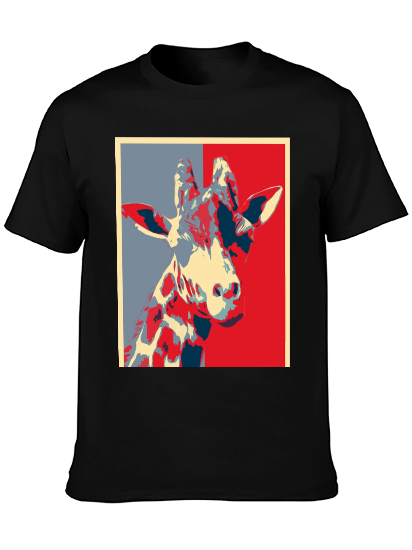 Black Giraffe Pop Art Graphic Tee - Trendy Crew Neck T-Shirt view 3