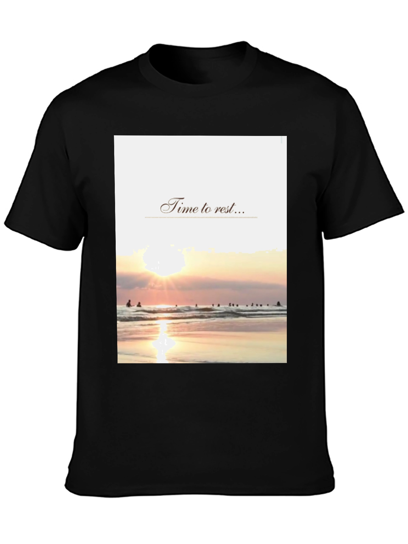 Black Time to Rest Graphic Tee - Beach Sunset Design view 3