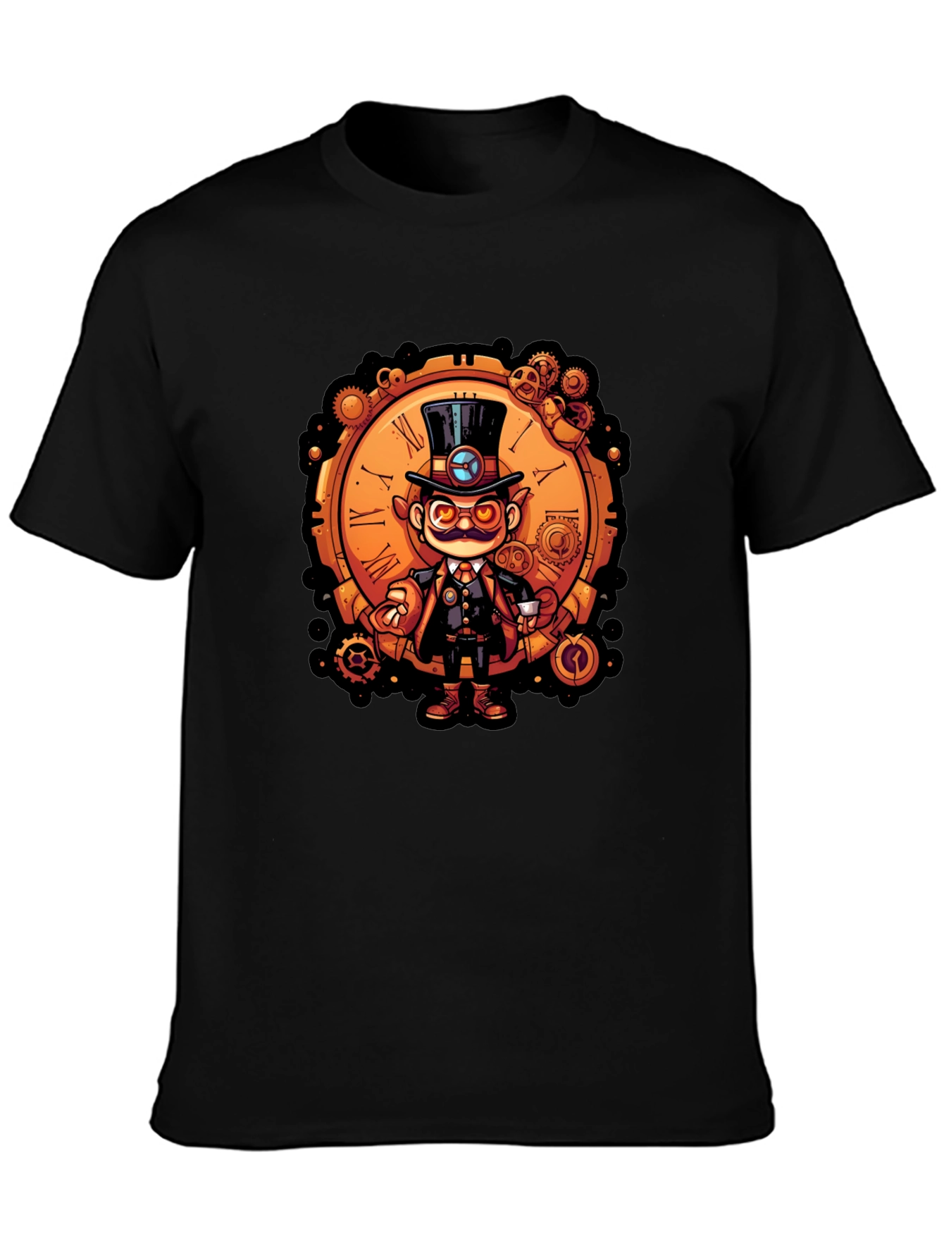 Black Steampunk Character Tee - Clockwork Gent T-Shirt view 3