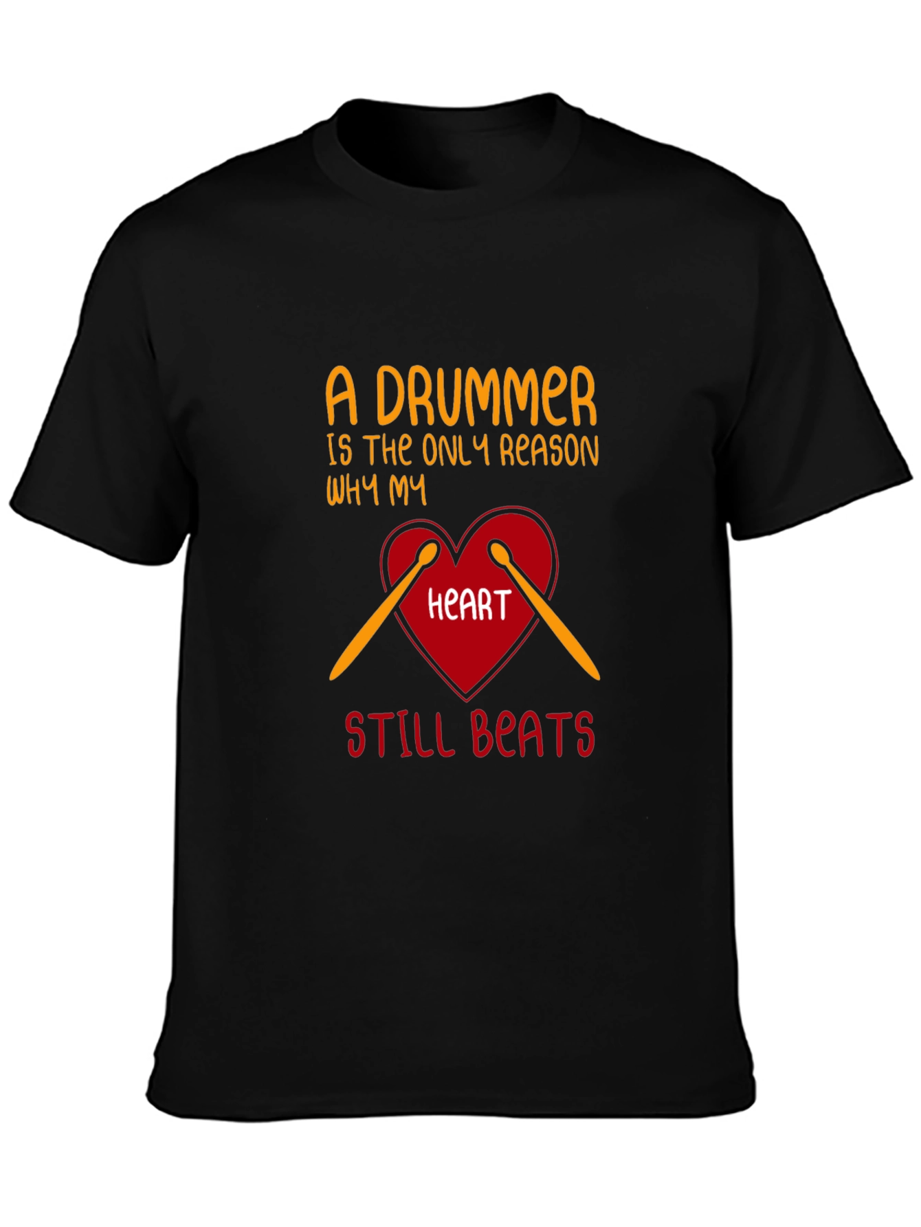 Black Drummer Heartbeat Tee - Music Lover T-Shirt view 3