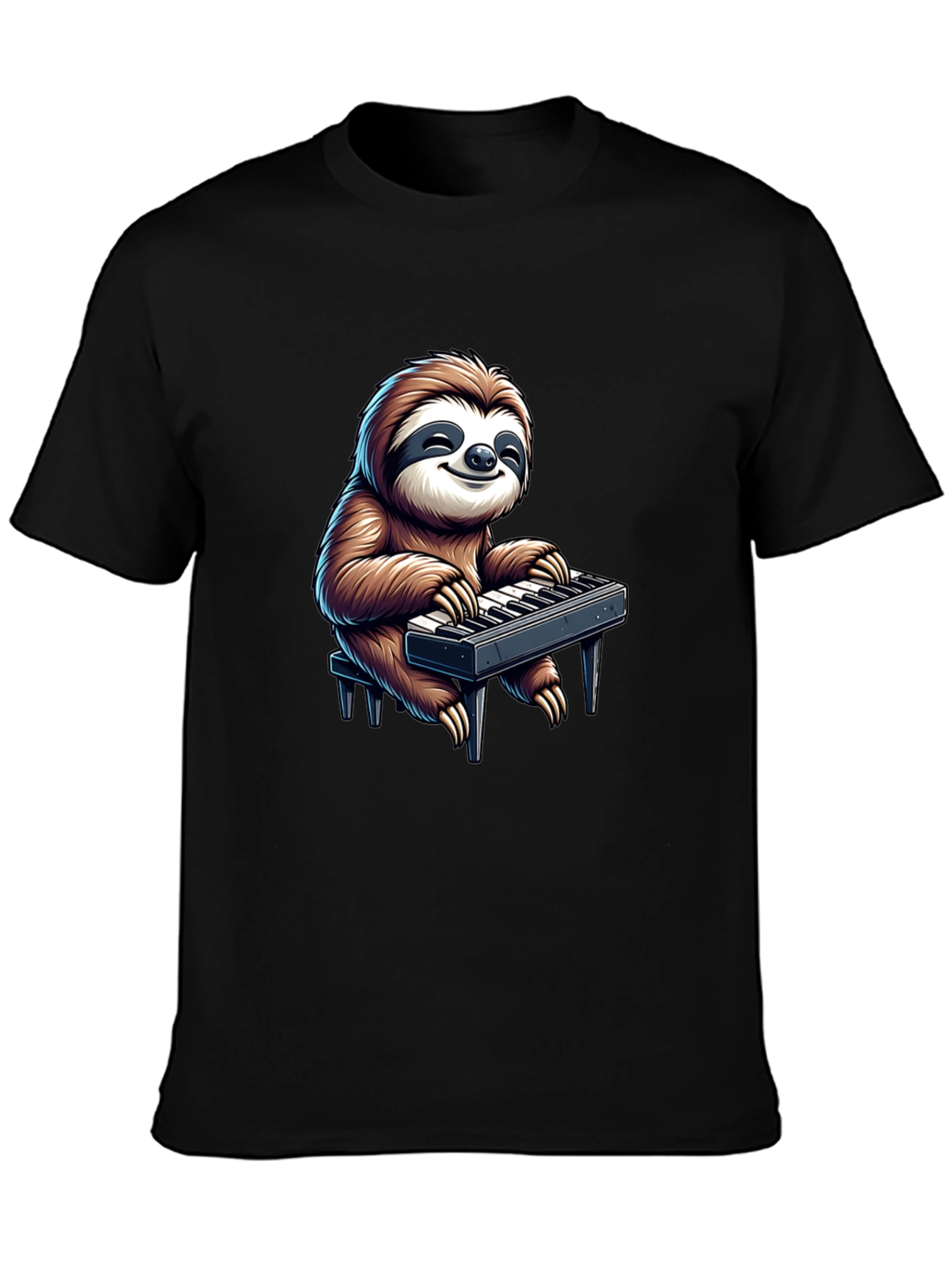 Black Sloth Playing Keyboard Graphic Tee - Black view 3