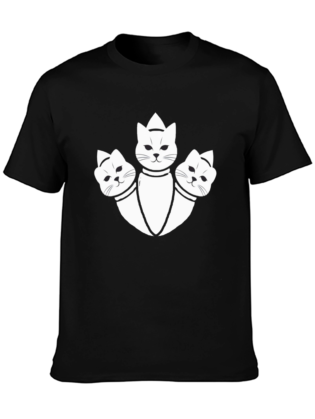 Black Three-Headed Cat Graphic Tee - Unique Design view 3