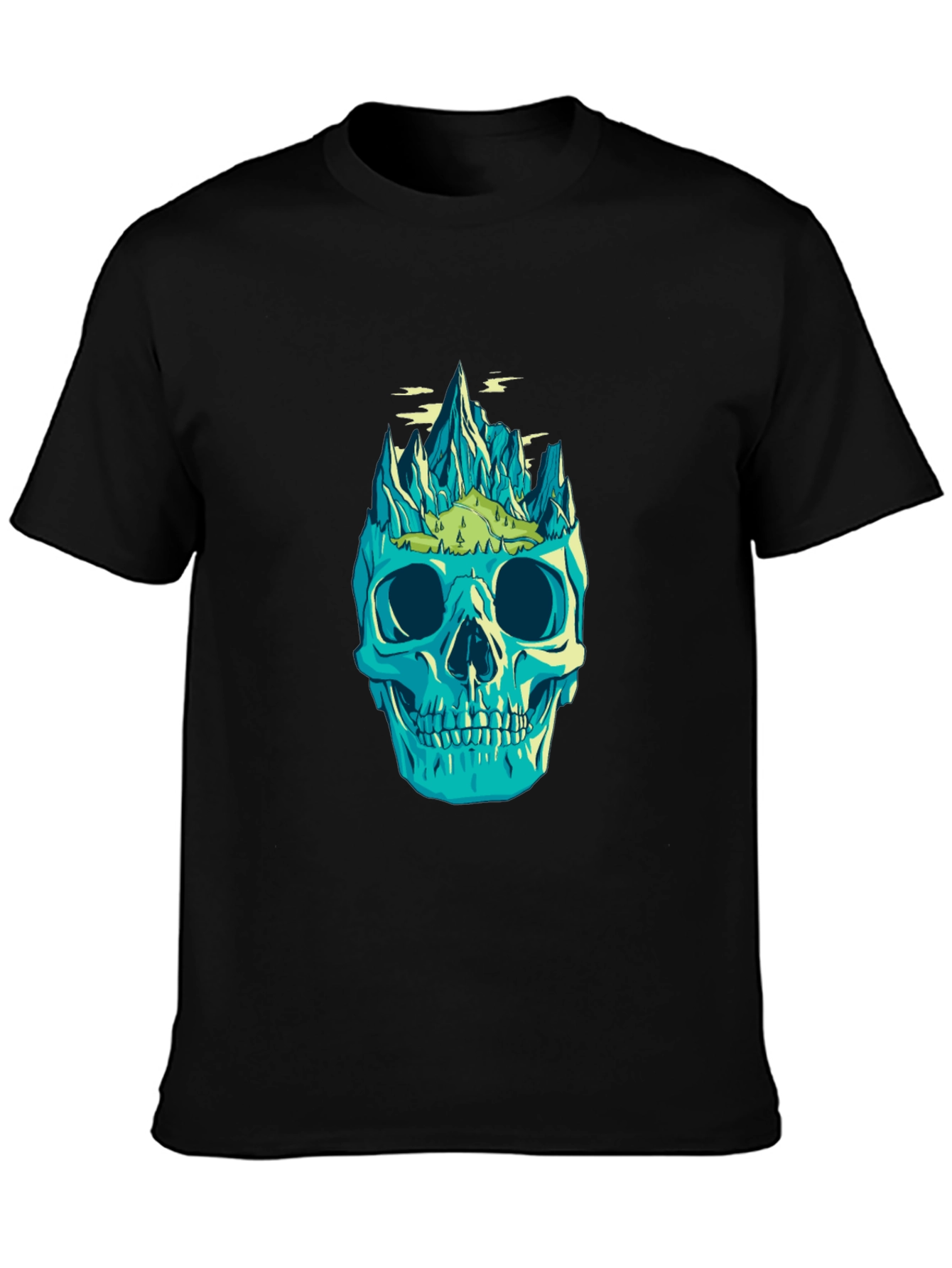 Black Skull Mountain Graphic Print T-Shirt view 3