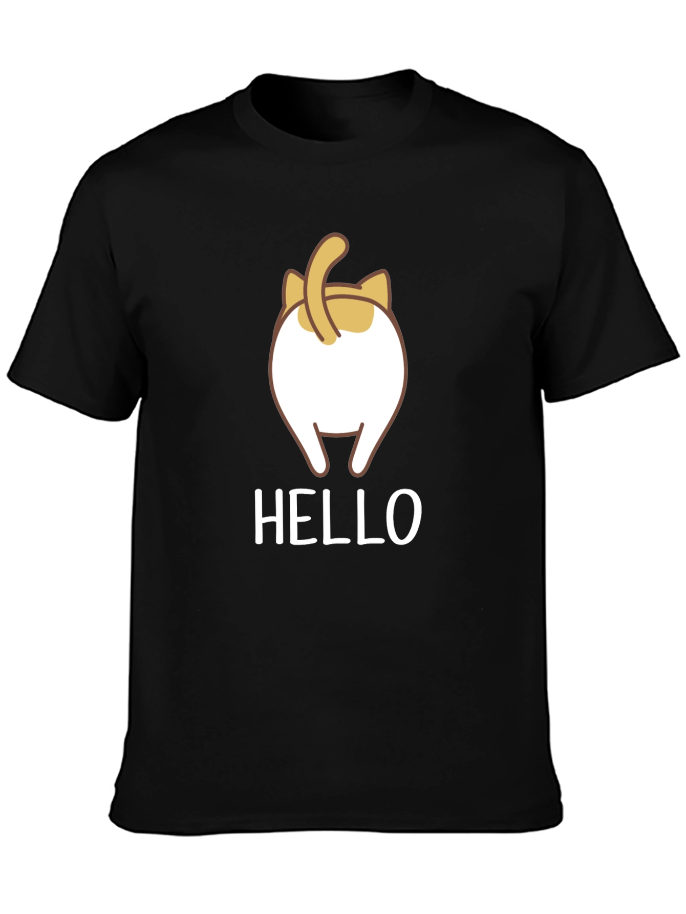Black Funny Cat Butt T-Shirt - Hello! view 3