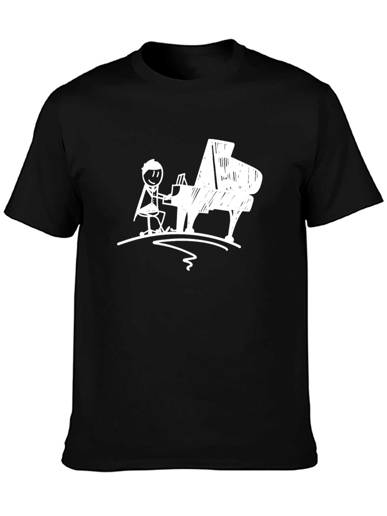 Black Piano Player Graphic T-Shirt - Black Cotton Tee view 3