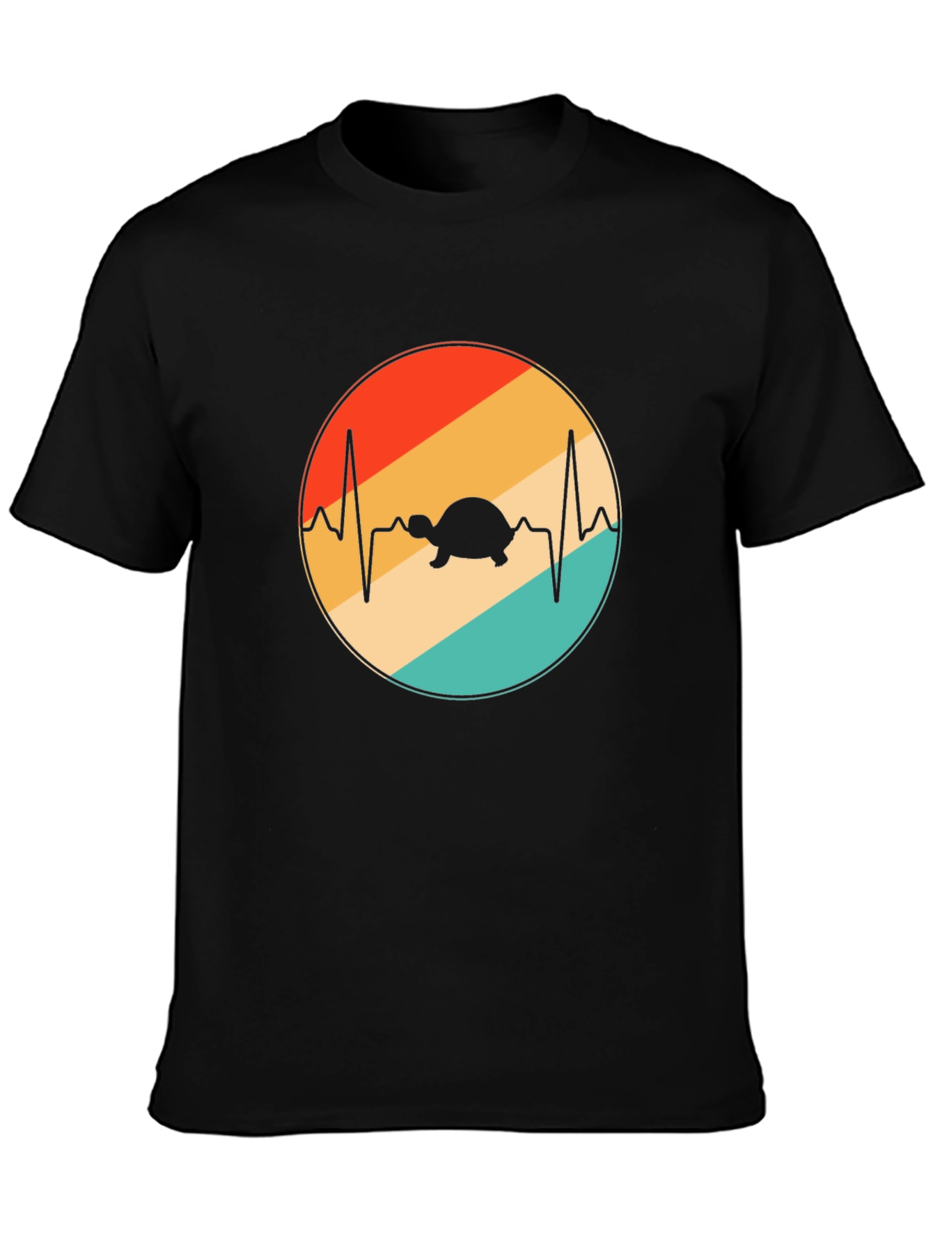 Black Retro Turtle Heartbeat T-Shirt view 3