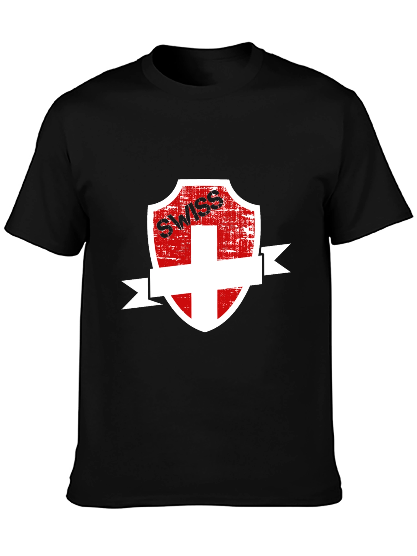 Black Swiss Shield Graphic Tee - Black Cotton T-Shirt view 3