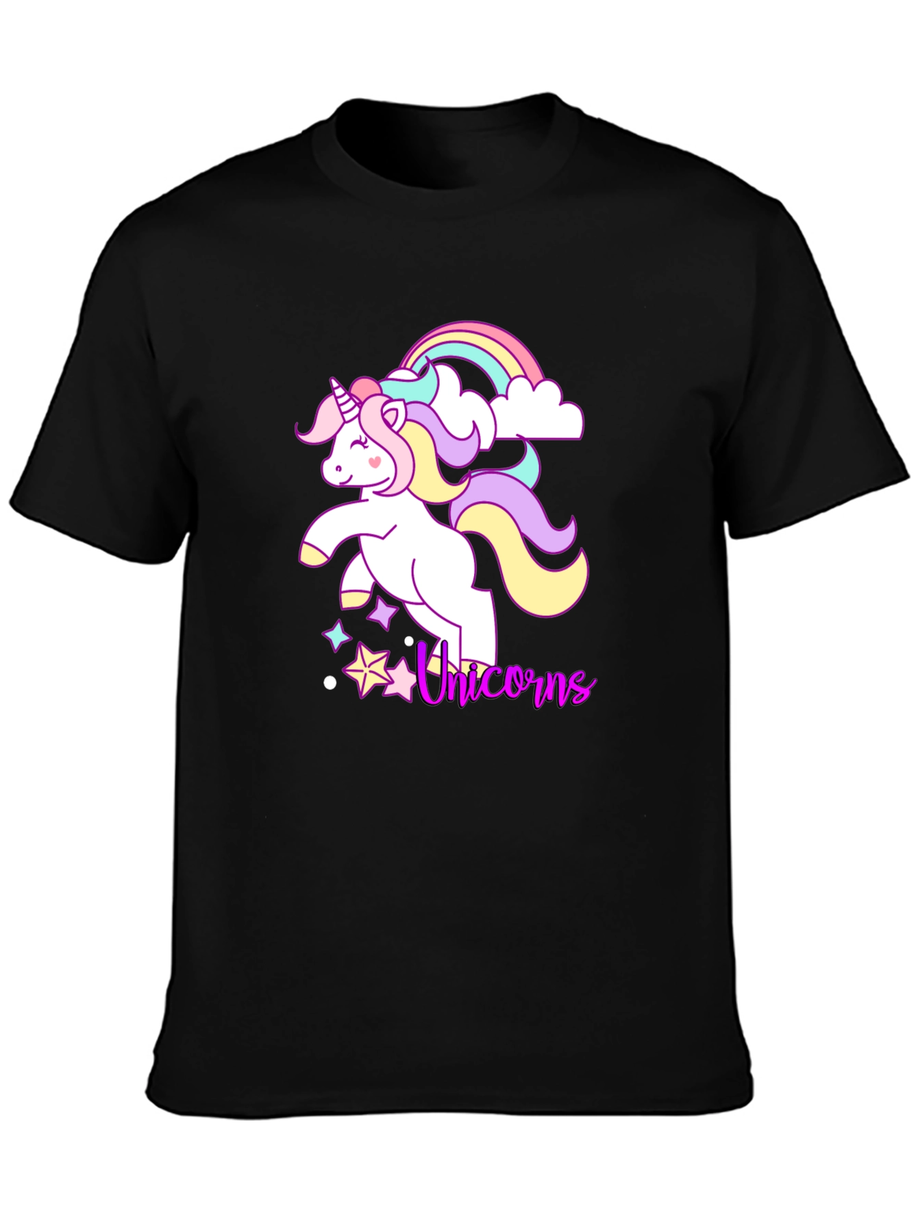 Black Unicorn Rainbow Graphic Tee - Black Cotton Casual Shirt view 3